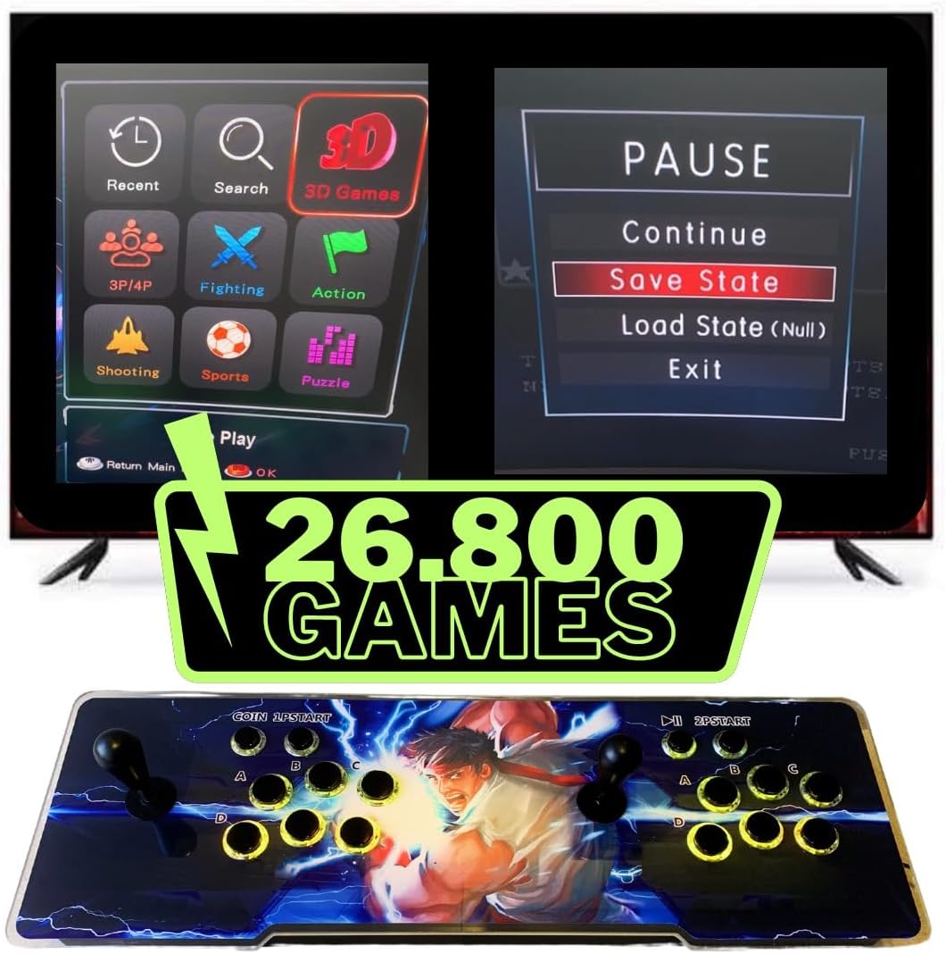 Console Pandora Box Arcade avec 26800 Jeux rétro Originaux avec LED changeant de Couleur et système sonore et joysticks ovales