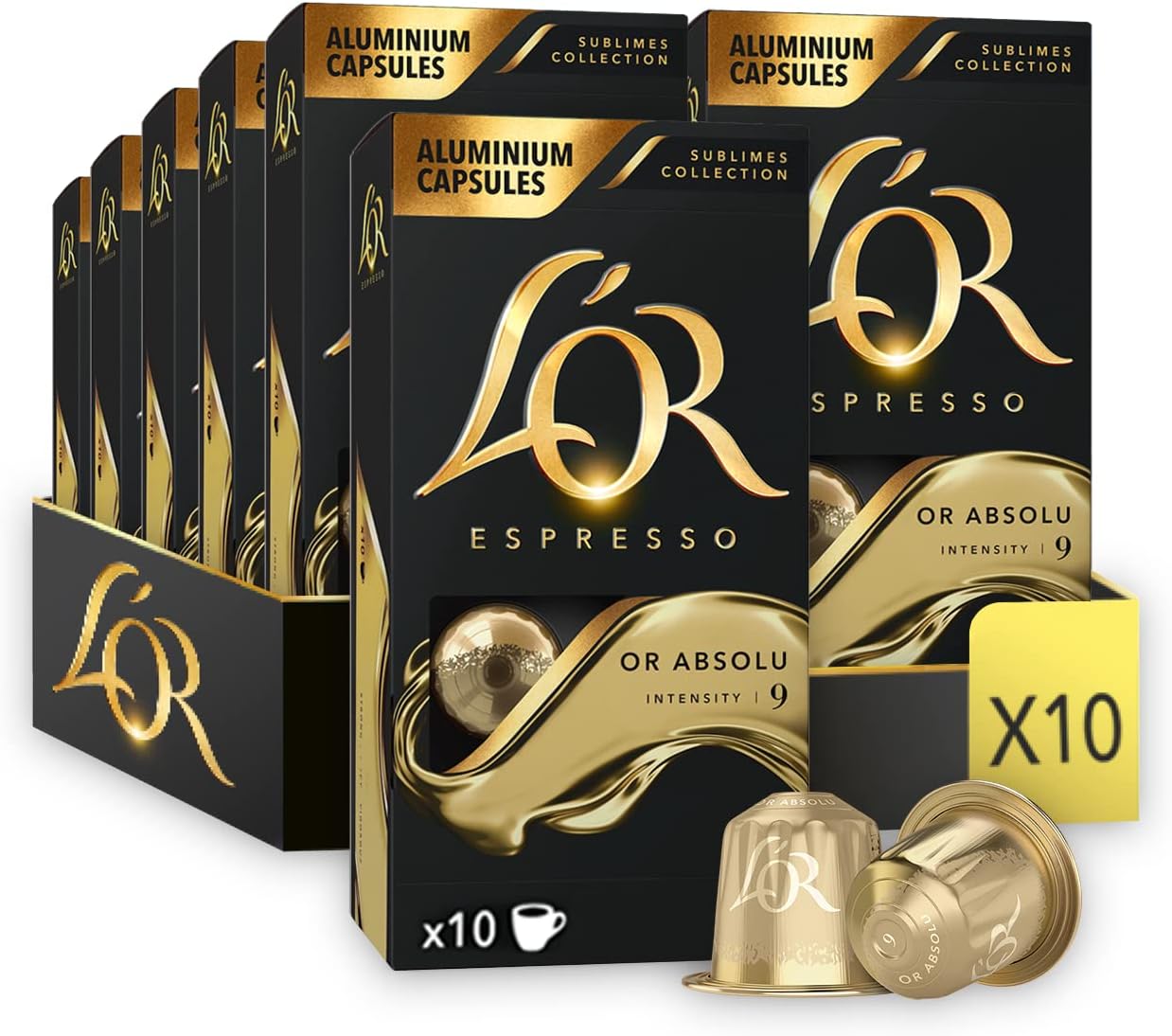 L'OR Absolu - 100 Capsules Or Absolu Intensité 9 - compatibles Nespresso (lot de 10 x 10)
