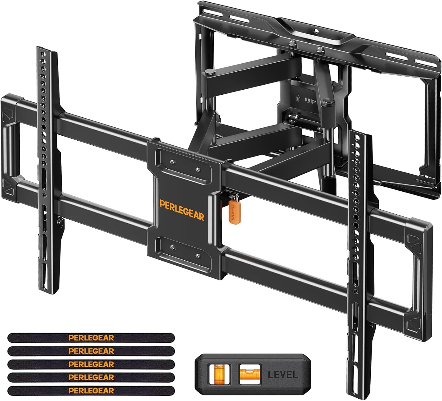 Perlegear Support mural TV à mouvement complet certifié UL pour écrans plats/courbés de 42 à 84 pouces jusqu'à 60 kg, Support TV avec pivotement, inclinaison sans outil, max VESA 600 x 400mm, PGLF12-E