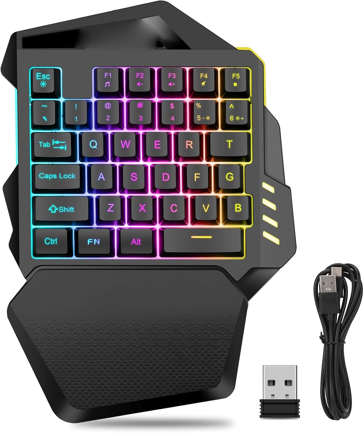 Hoopoocolor Mini Clavier de Jeu Portable 35 Touches, RGB Rétroéclairé, Clavier de Jeu a Une Main Technologie sans Fil 2,4 G Éclairage 8 Rvb Contrôleur de Jeu Ergonomique pour Les Joueurs PC