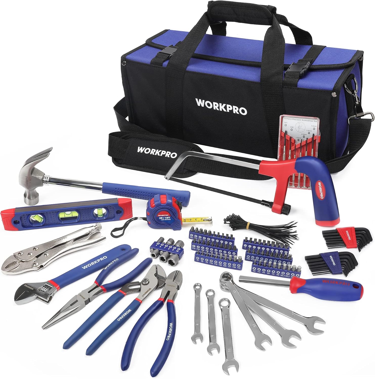 WORKPRO Kit d'Outils 156 Pièces avec Sac Durable, Boîte à Outils Complete Parfait pour Bricolage, Entretien Domestique