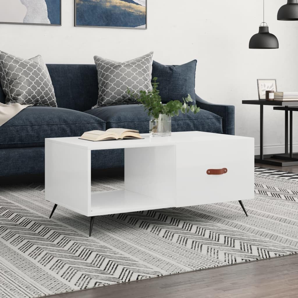 DYRJDJWIDHW Table Basse Noir,Petite Table Pliante,Table de Chevet connectée,Table Basse Blanc Brillant 90x50x40 cm Bois d'ingénierieGeeignet für Wohnzimmer, Schlafzimmer, Kino