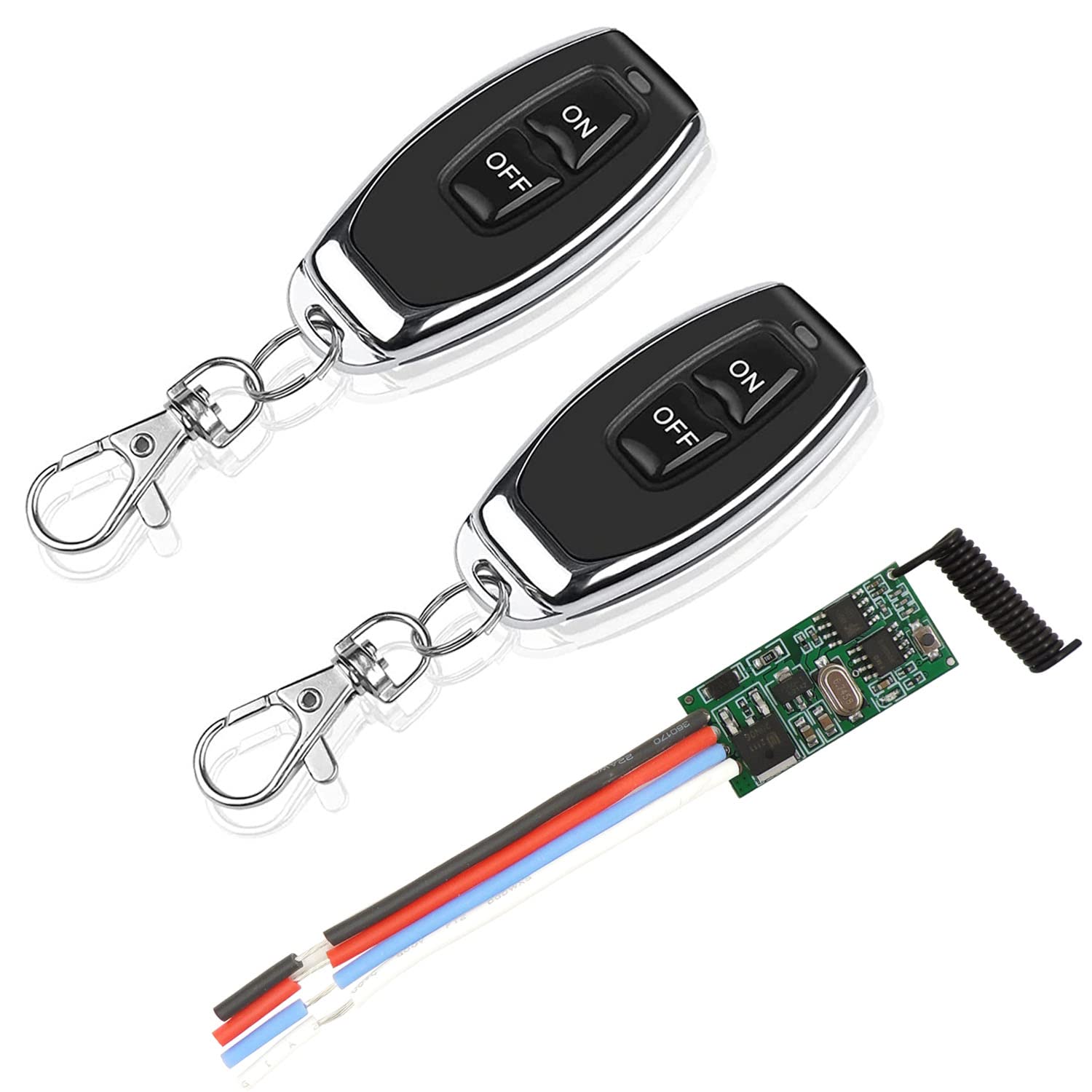 DieseRC Module de télécommande sans Fil DC 3.6V 5V 12V 24V 30V 2A 1 Canal 433Mhz Module récepteur de radiocommande avec 2 émetteurs, contrôleur de Petite Taille