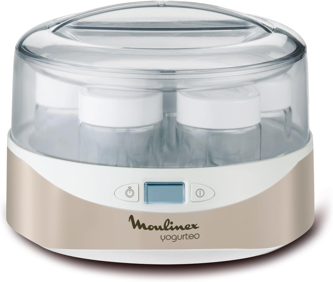 Moulinex YG231E32 Yaourtière Yogurteo 7 Pots de Yaourt Inclus Programmable Écran LCD Minuteur 13W Champagne
