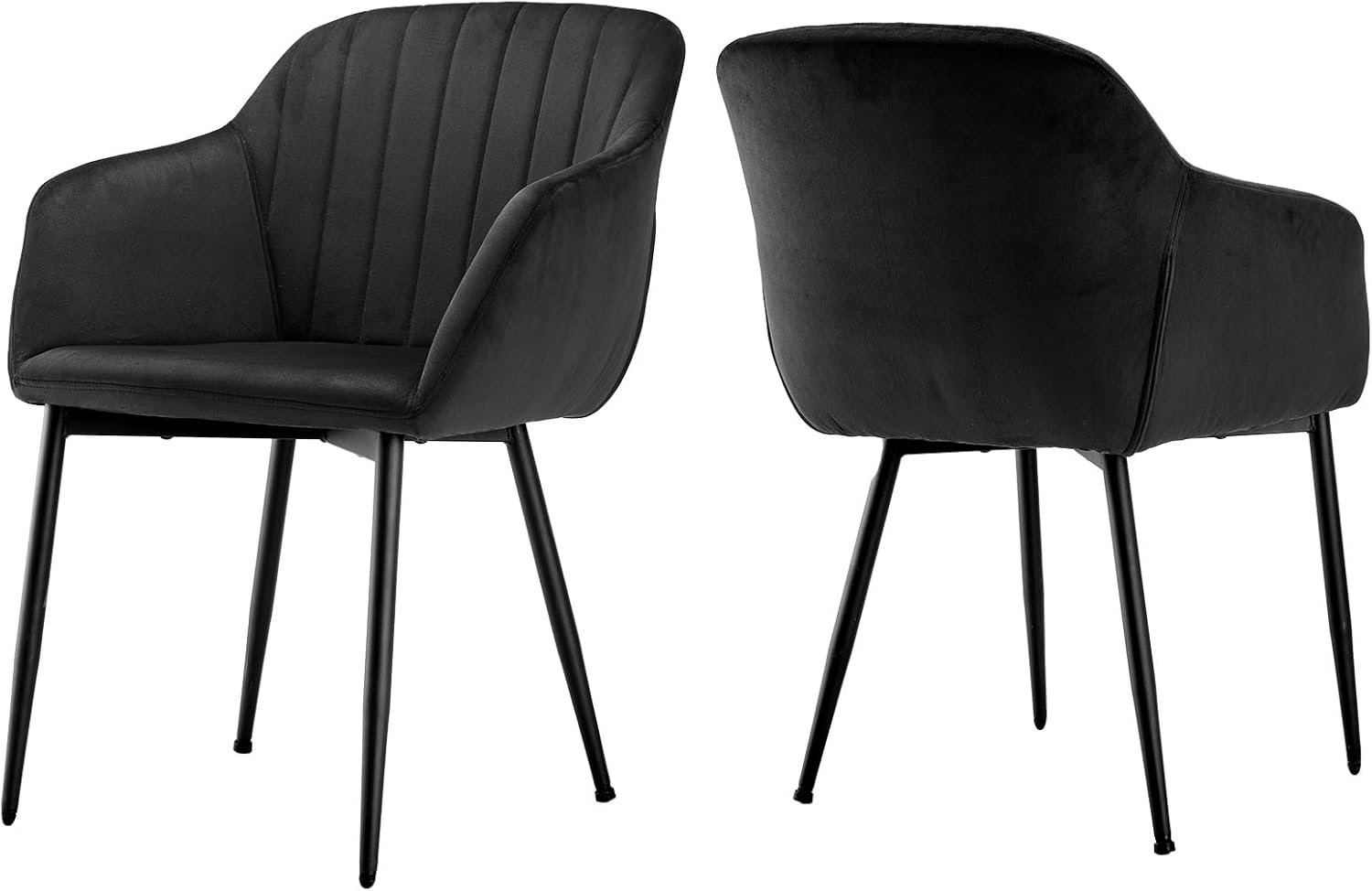 Goeurvant Chaises Noir Salle à Manger Lot de 2 en Velours, Chaise de Cuisine Rembourrée avec Accoudoirs et Pieds en Métal pour Salon