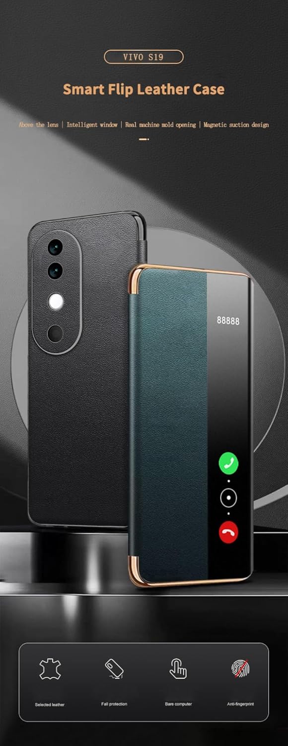 Case Tablet PC Étui magnétique compatible avec Vivo S19, fenêtre transparente, miroir fin de luxe Compatible with étui S19, étui de protection antichoc à rabat en cuir Compatible with étui de téléphon