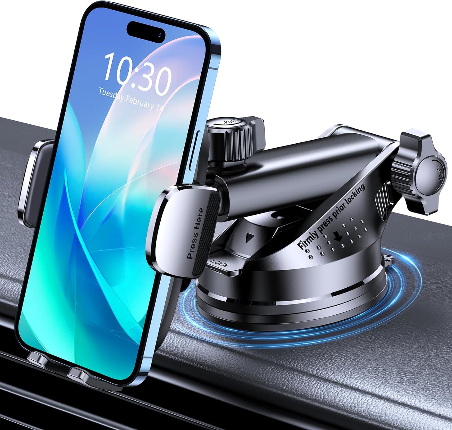 Mohard Support Telephone Voiture, [Jamais de Chute] Ultra Robuste Pied Telephone Voiture Orientable à 360°, Attache Téléphone Voiture Ventouse Compatible avec iPhone 16/15/14 & Autres 4-7" Smartphones