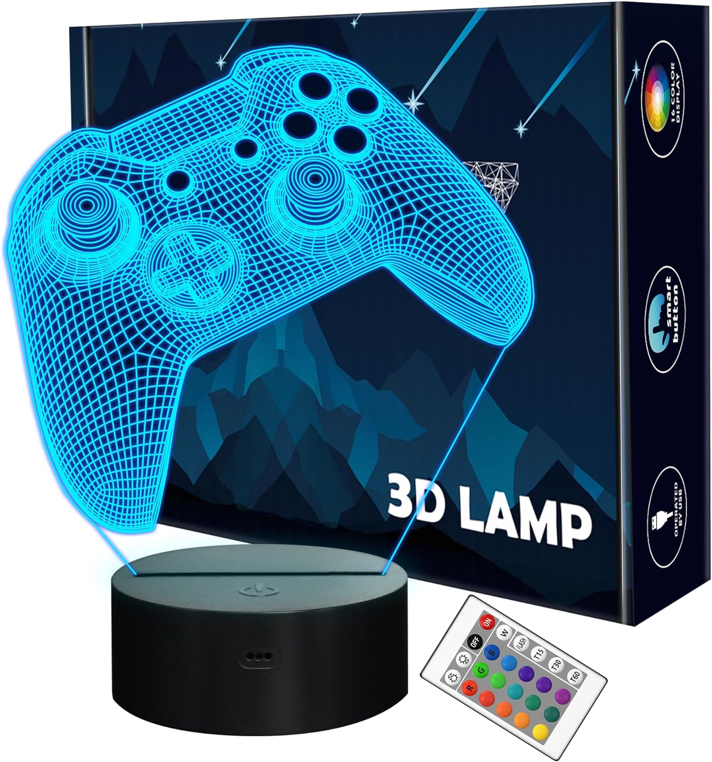 Lightzz Veilleuse 3D pour console de jeu avec télécommande + touche tactile 16 couleurs clignotantes + minuterie, lampe de bureau pour chambre d'enfant,cadeaux fan de jeu