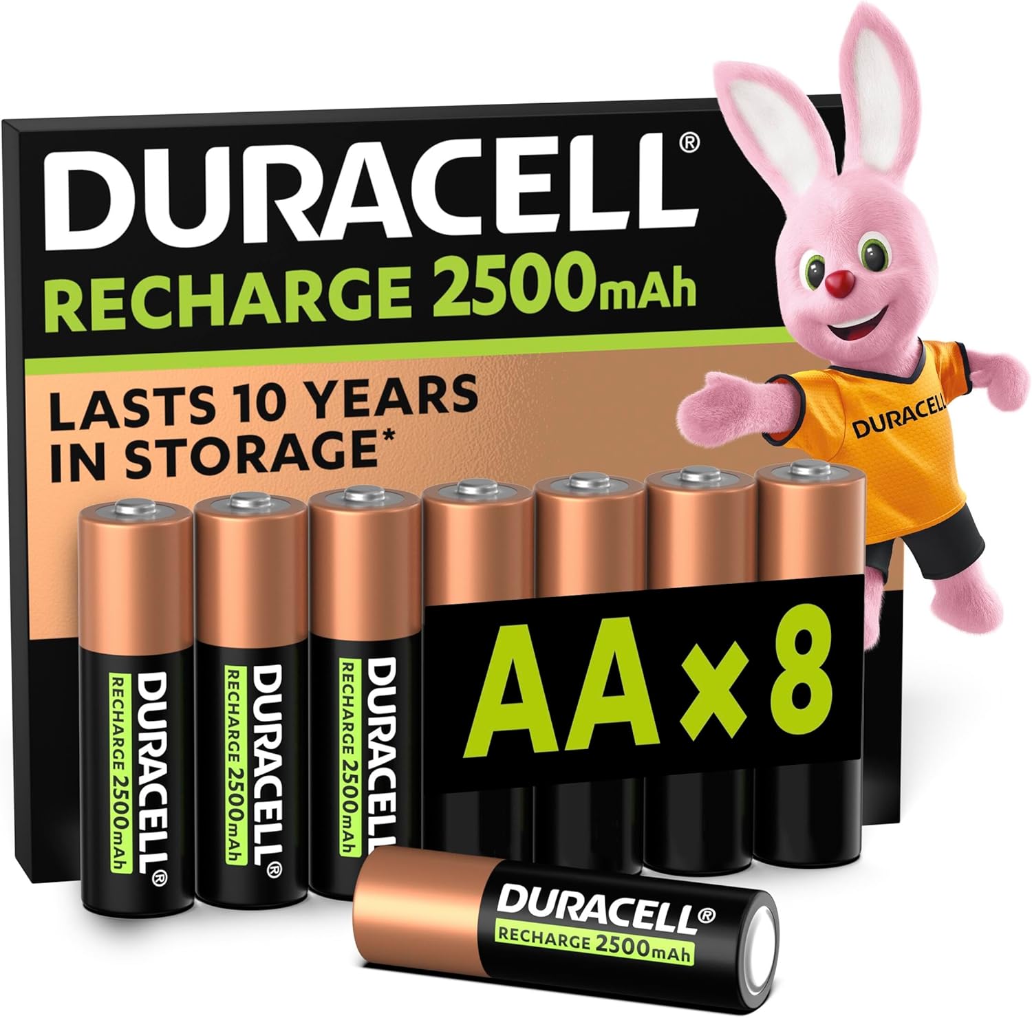 Duracell Rechargeables Piles AA (lot de 8 piles), 2500 mAh, NiMH, pré-chargées, Nos piles rechargeables qui durent le plus longtemps, un packaging recyclable 0% plastique