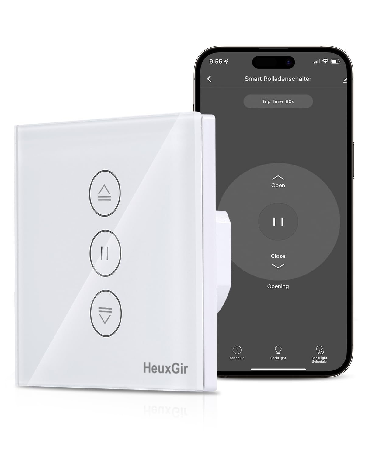 HEUXGIR Interrupteur Volet Roulant Connecté,80 * 80mm Interrupteur Tactile de Stores Compatible avec Alexa/Google Home/Smart Life, Contrôle de Commande Vocale(Fil Neutre Requis) 1pack