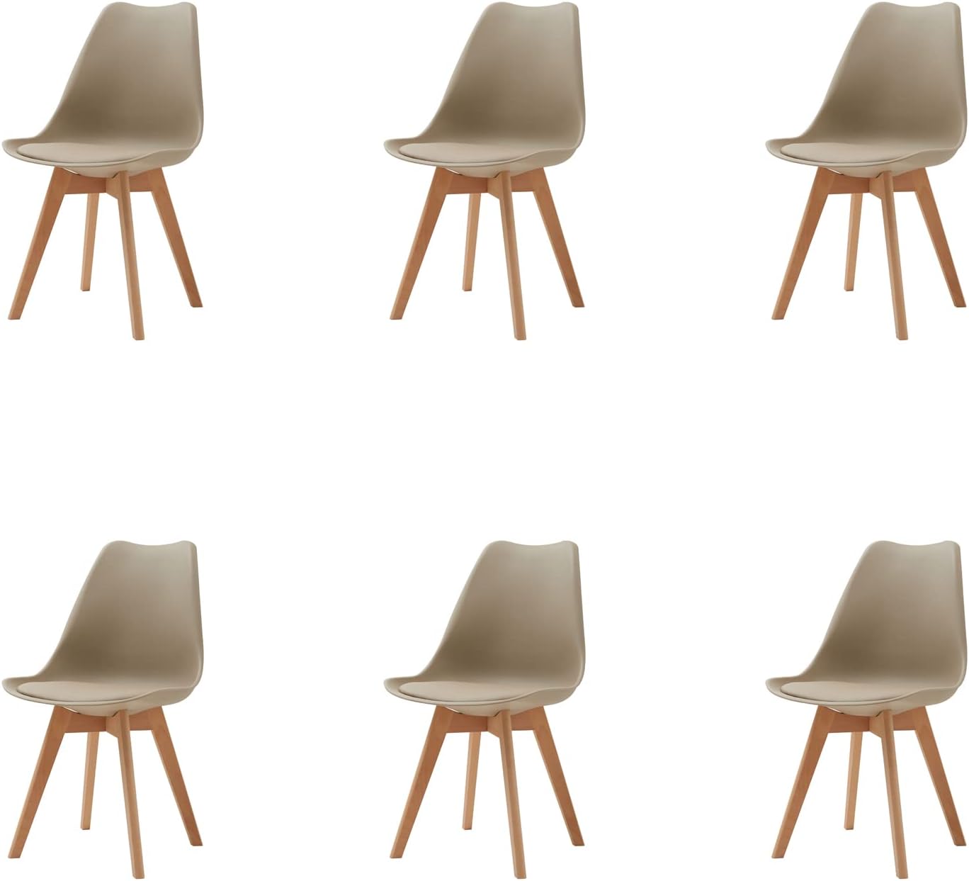 HJhomeheart Lot de 6 Chaises de Salle à Manger, Pieds en Bois Massif, Design Nordique Ergonomique, Chaise de Cuisine, Chaise Moderne (Beige-6)
