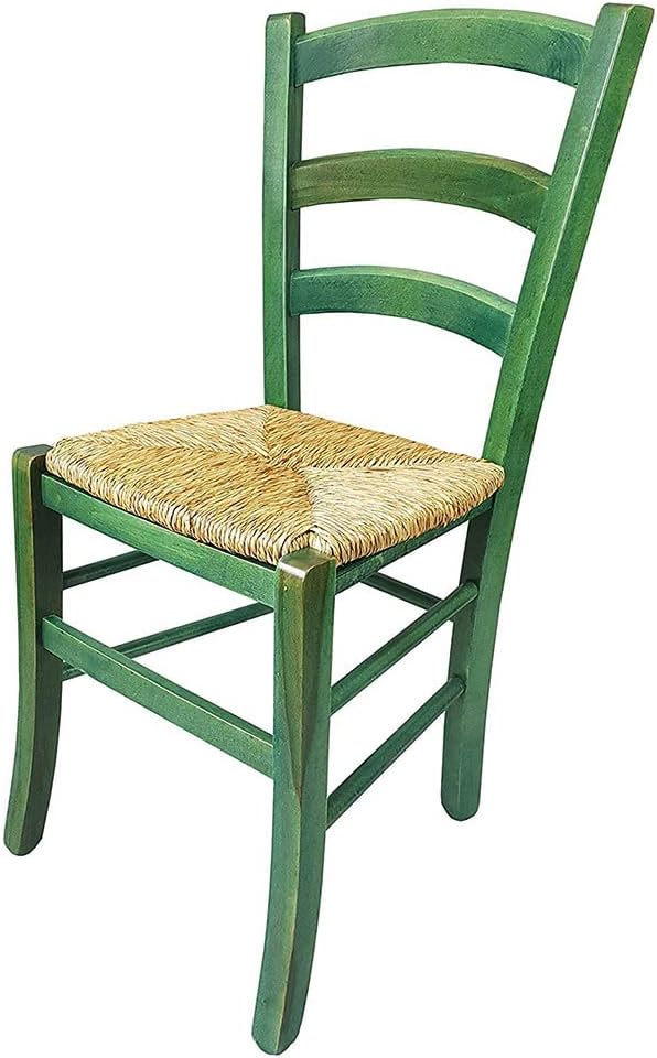 ZStyle Chaise en paille modèle Venezia en bois coloré, pour restaurant, gîte, cuisine - vert, bleu, jaune, rouge
