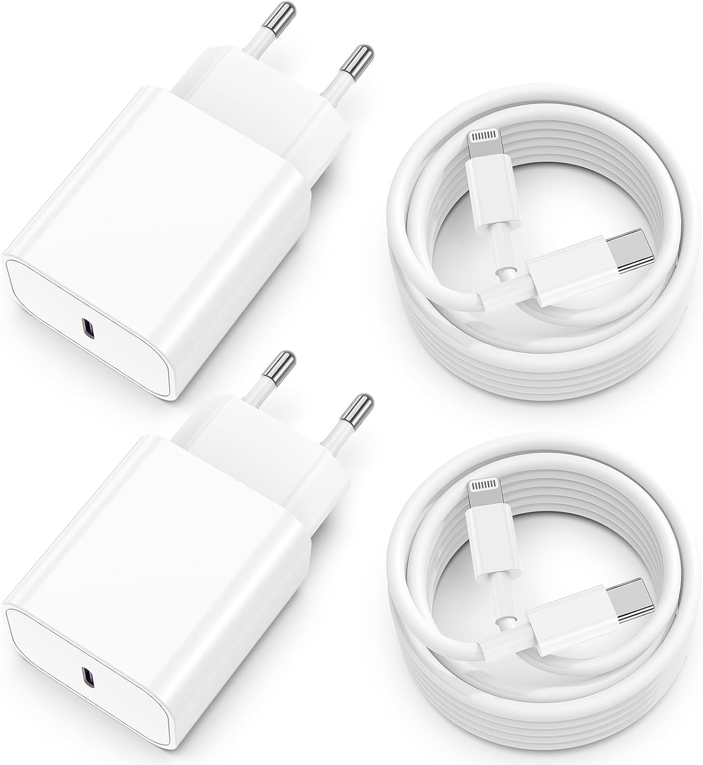 Chargeur Rapide avec Câble pour iPhone 14/13, [Lot de 2] 20W USB C Chargeur avec Cordon Lightning Original 2M, Long Type C Adaptateur Secteur pour Apple iPhone 14 Pro Max/13 Mini/12/11/8 Plus/XR/7/6/X