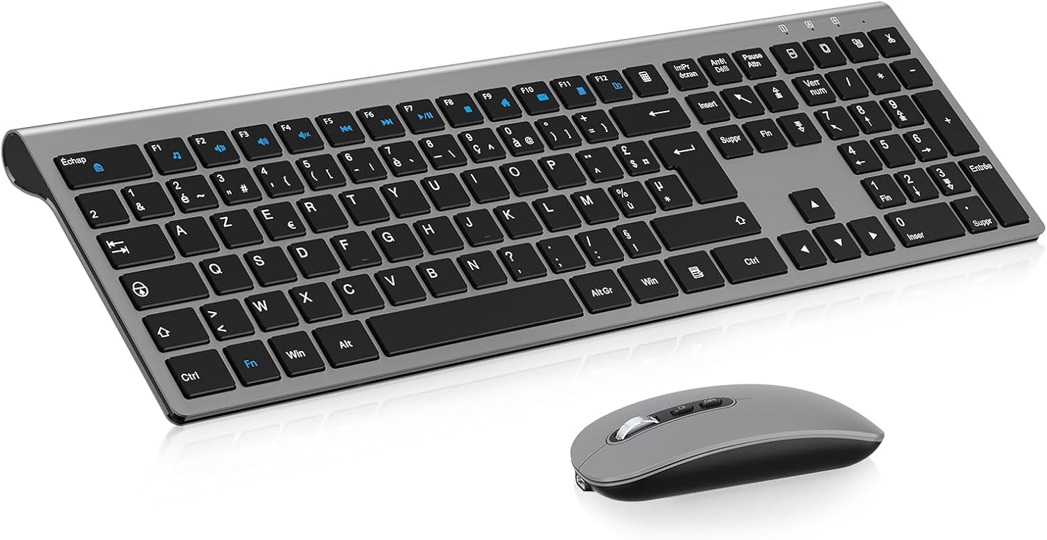 cimetech Ensemble Clavier et Souris sans Fil, Clavier Rechargeable Compacte USB C 2.4G Silent Ultra-Mince de Pleine Taille avec Pavé Numérique Souris pour PC/Laptop/Windows/Mac-Gris Noir