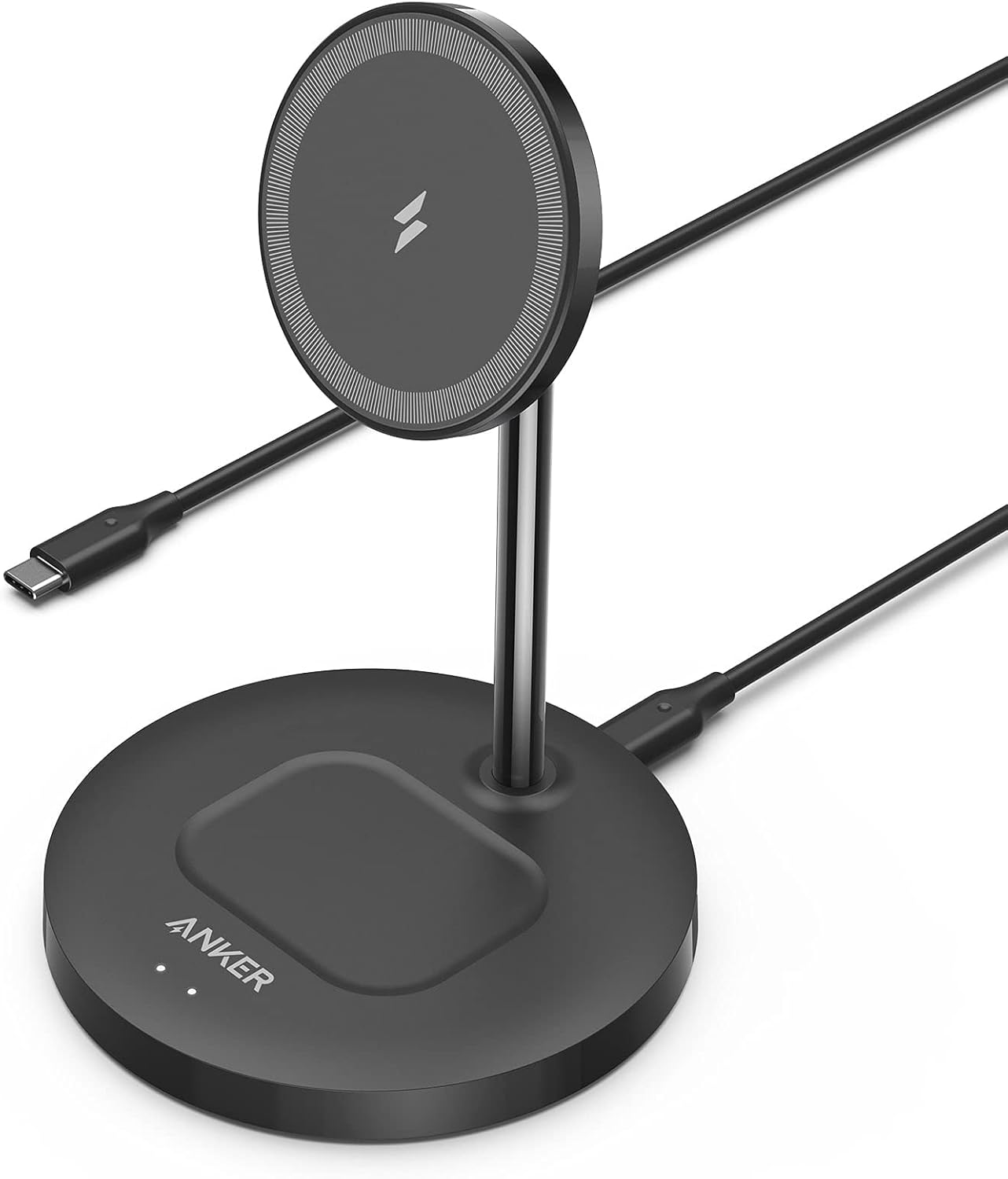 Anker Wireless Charger, PowerWave Lite 2-in-1 with 1.5m USB-C Cable, Magnetic Stand for iPhone 16/15/14/13/12 Series and AirPods 2/Pro (Without AC Adapter)