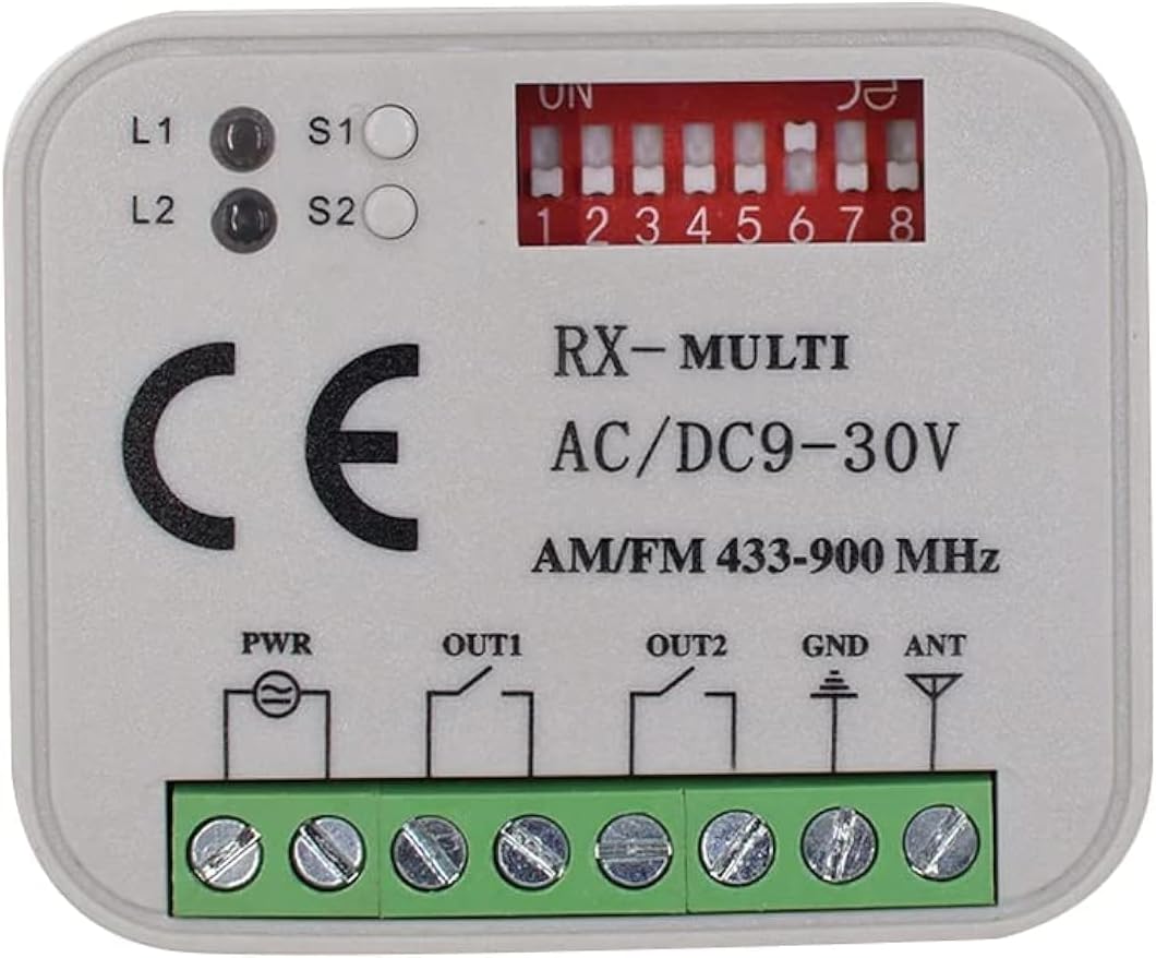 Récepteur universel compatible avec FAAC XT2 433 SLH / XT4 433 SLH / T2 433 SLH / T4 433 SLH / TML4 433 SLH / XT2 868 SLH / XT4 868 Télécommande 2 canaux Rolling/Fixed Code 12 24 V. CA
