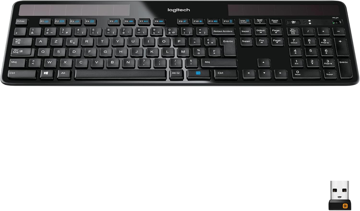 Logitech K750 Clavier sans Fil Solaire pour Windows, 2,4 GHz avec Mini Récepteur USB, Ultra-Léger, Conception Ecologique, PC/Portable, Clavier AZERTY Français - Noir