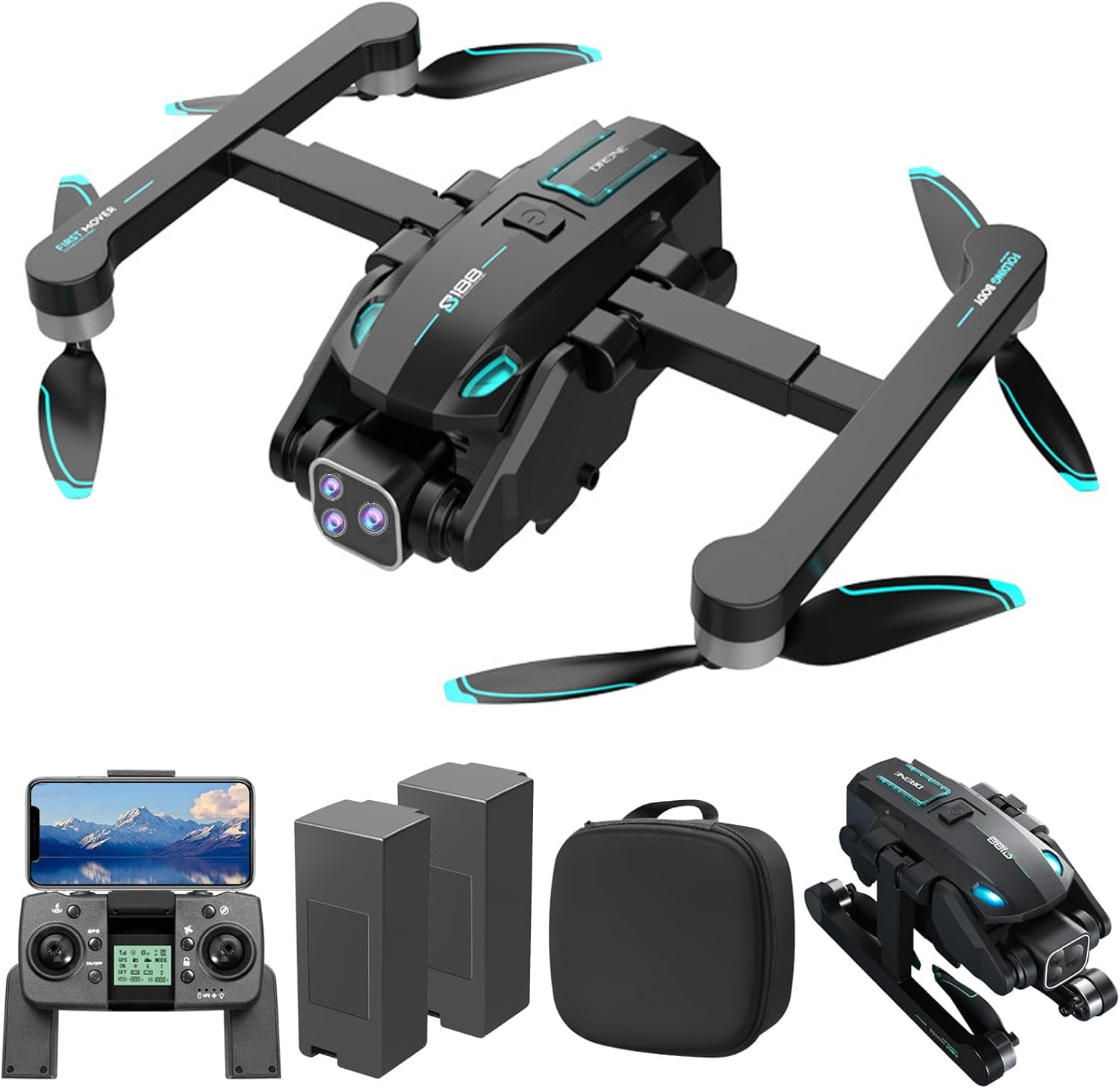 Drone GPS Avec Caméra 4K Moteur Sans Balais,Drone Radiocommandé Adulte Objectif ESC 180°,Évitement Automatique Des Obstacles,Retour Automatique GPS,Suivre Intelligemment 30-36Minutes de Vol