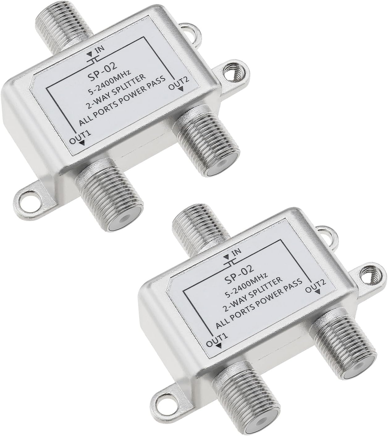VGOL 2Pcs Répartiteur Coaxial 2 Voies Séparateur Coaxial Numérique Accessoires de Répartiteur Satellite 2 Voies pour Signaux TV HD/TV Satellite/Amplificateurs 5-2400MHz