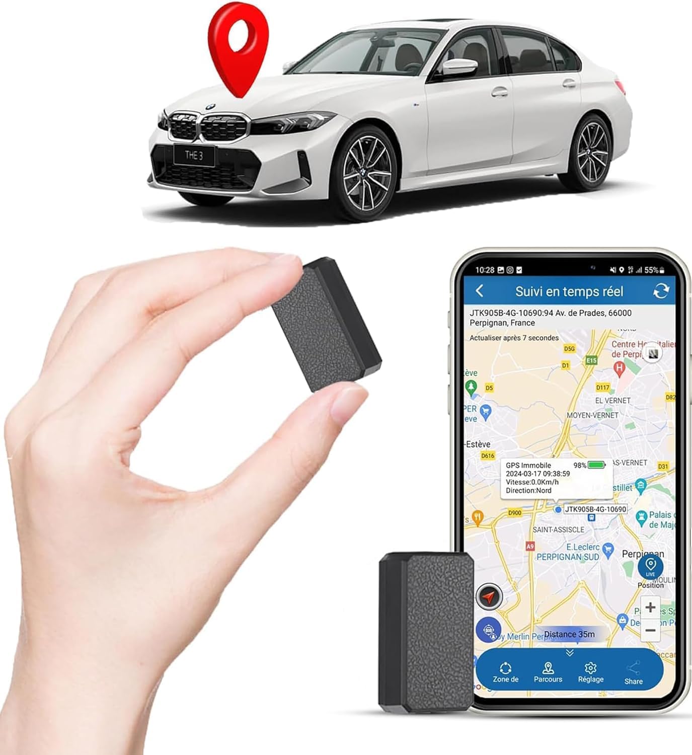 Zeerkeer Traceur GPS Mini Tracker Enfant Aimants Intégrés App sans Abonnement Alarme Intelligente Petit mais Puissante Suivi en Temps Réel Convient aux Voiture/Personnes âgées/Enfants/documents-TK901