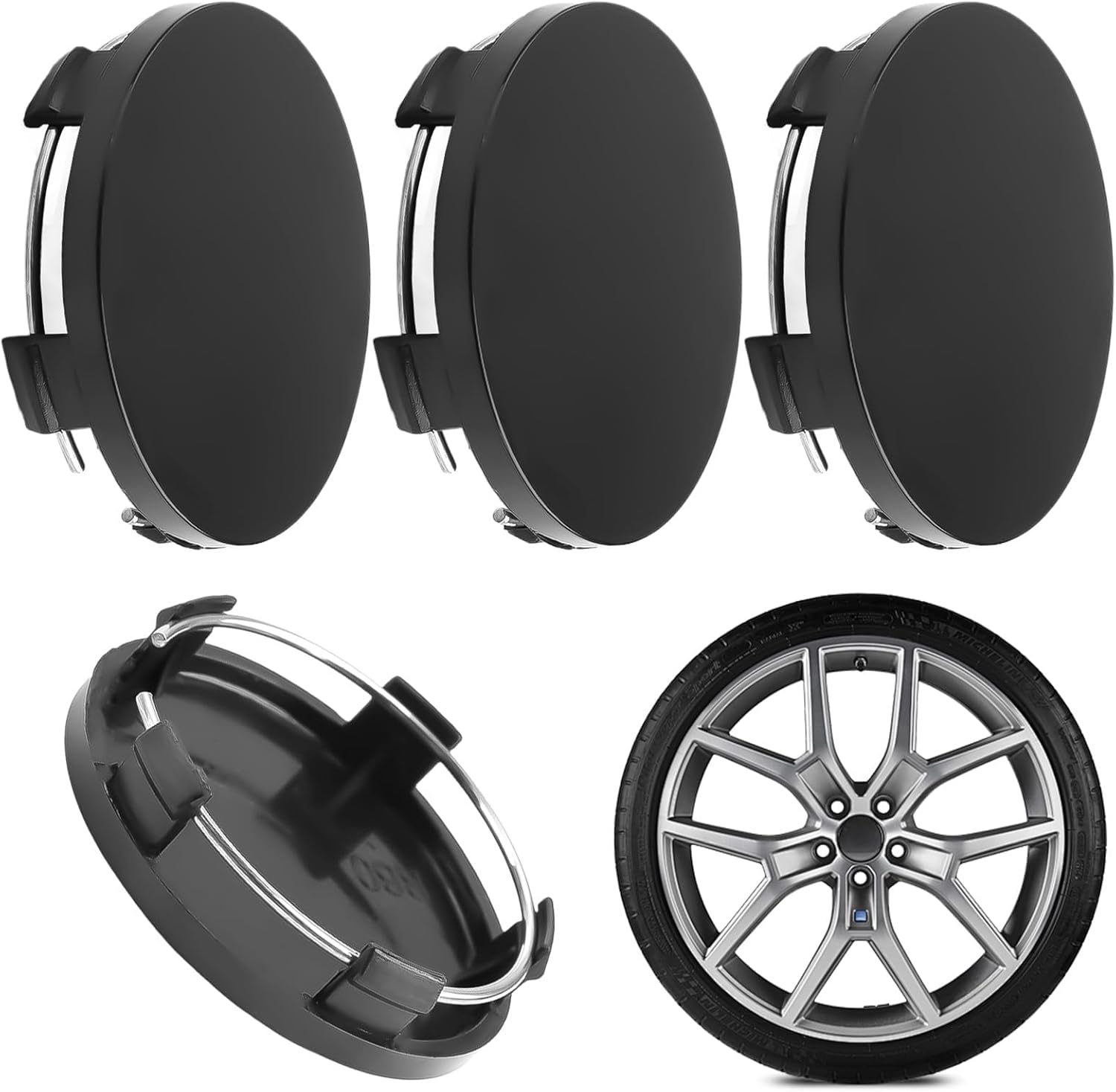 Cache-Moyeux De Jante - Lot De 4 Pièces - Diamètre 60 Mm - ABS Noir - Universel Pour La Plupart Des Voitures
