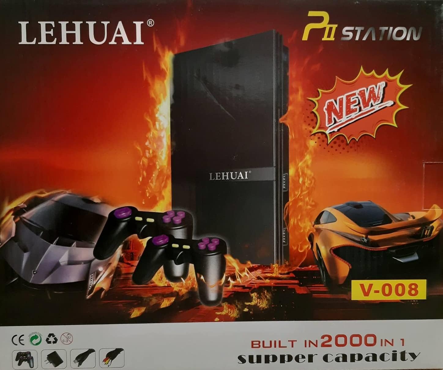 Jeu vidéo,CONSOLE TV,2000 JEUX BUILT IN,LEHUAI,P II STATION,2 CONTROLLER