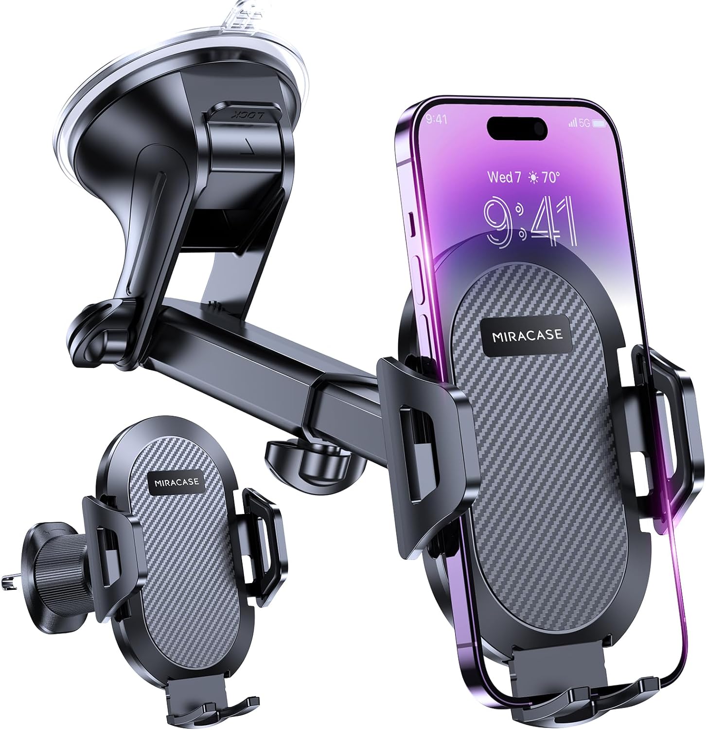 Miracase Support Téléphone Voiture【Militaire Ventouse】 Porte Telephone Voiture Universel【4 En1】 adapté Tableau Bord & Pare-Brise & Bouches & Table Compatible Tous Smartphones 4.0''-7.0''