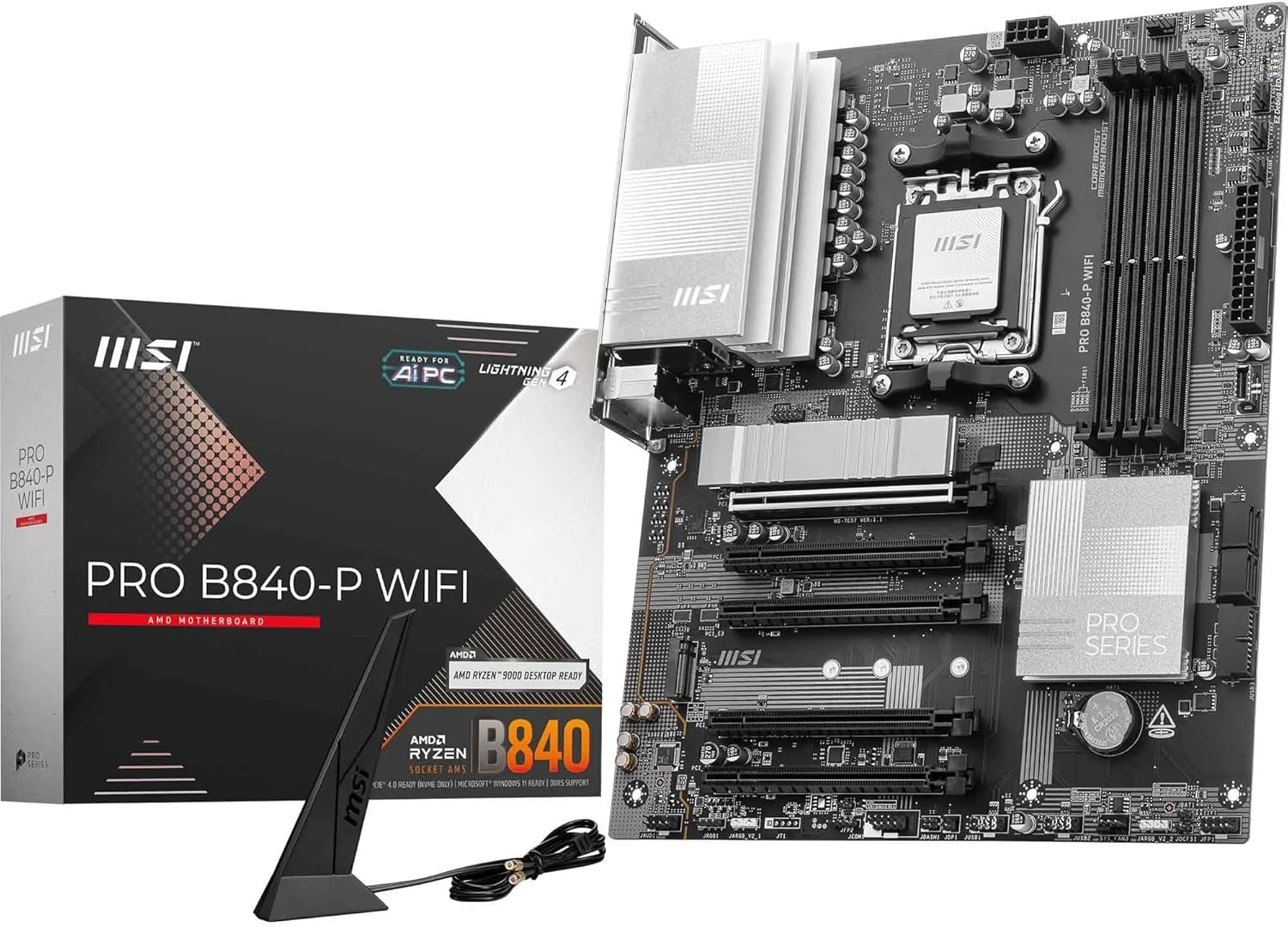 MSI Pro B840-P WiFi Carte mère ATX - pour processeurs AMD Ryzen 9000/8000 / 7000, AM5 - DDR5 Memory Boost (8000+ MT/s OC), PCIe 4.0 x16, M.2 Gen4, Wi-FI 7, 2.5G LAN