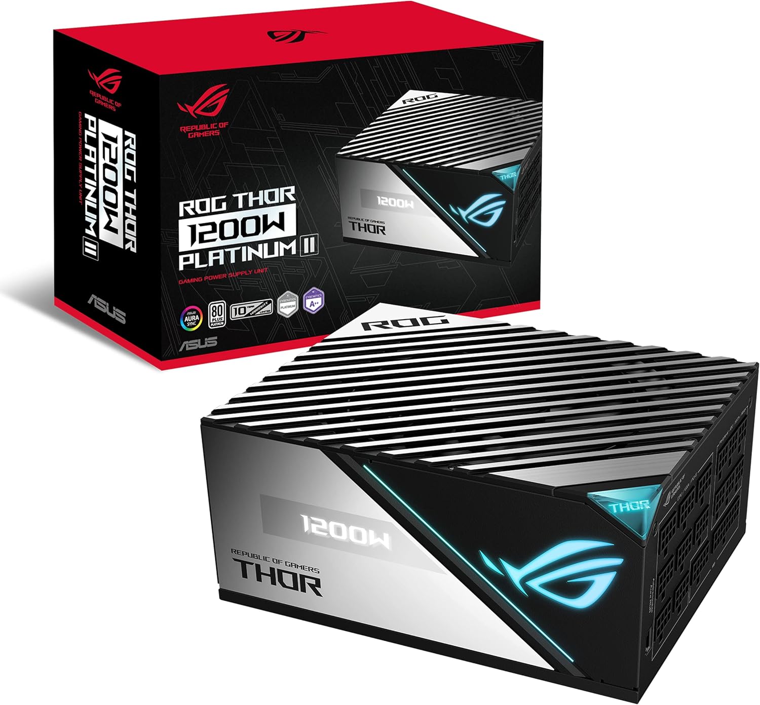 ROG Thor Platinum II 1200 W (1200 W, alimentation entièrement modulaire, 80+ Platinum, certifié Lambda A++, dissipateurs thermiques ROG, ventilateur PWM 135 mm, mode 0 dB, panneau OLED, câbles gainés,