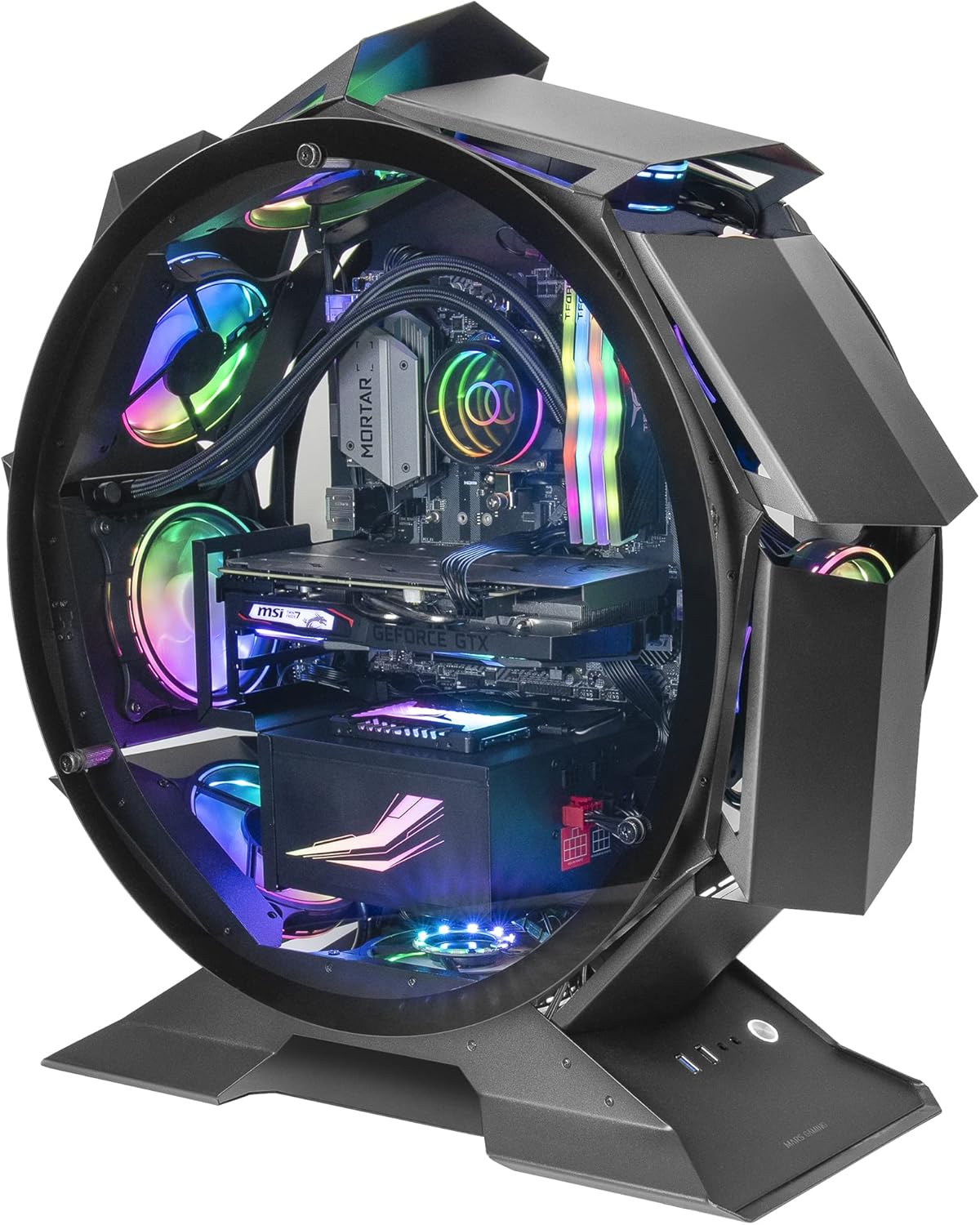 Mars Gaming MCORB Noir, Boîtier PC Gaming Micro-ATX XL, Design Circulaire Custom, Double Vitrage Trempé