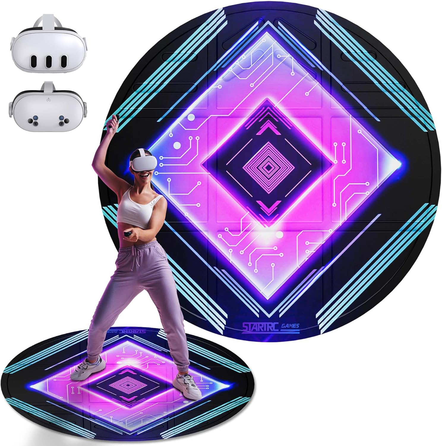 Tapis VR Pliable pour Quest 3S, Tapis antidérapant et Confortable, Tapis de Sol Rond Accessoires de réalité virtuelle pour Quest 3/Oculus Quest 2/Pro/PSVR2/HTC Vive, Lilas