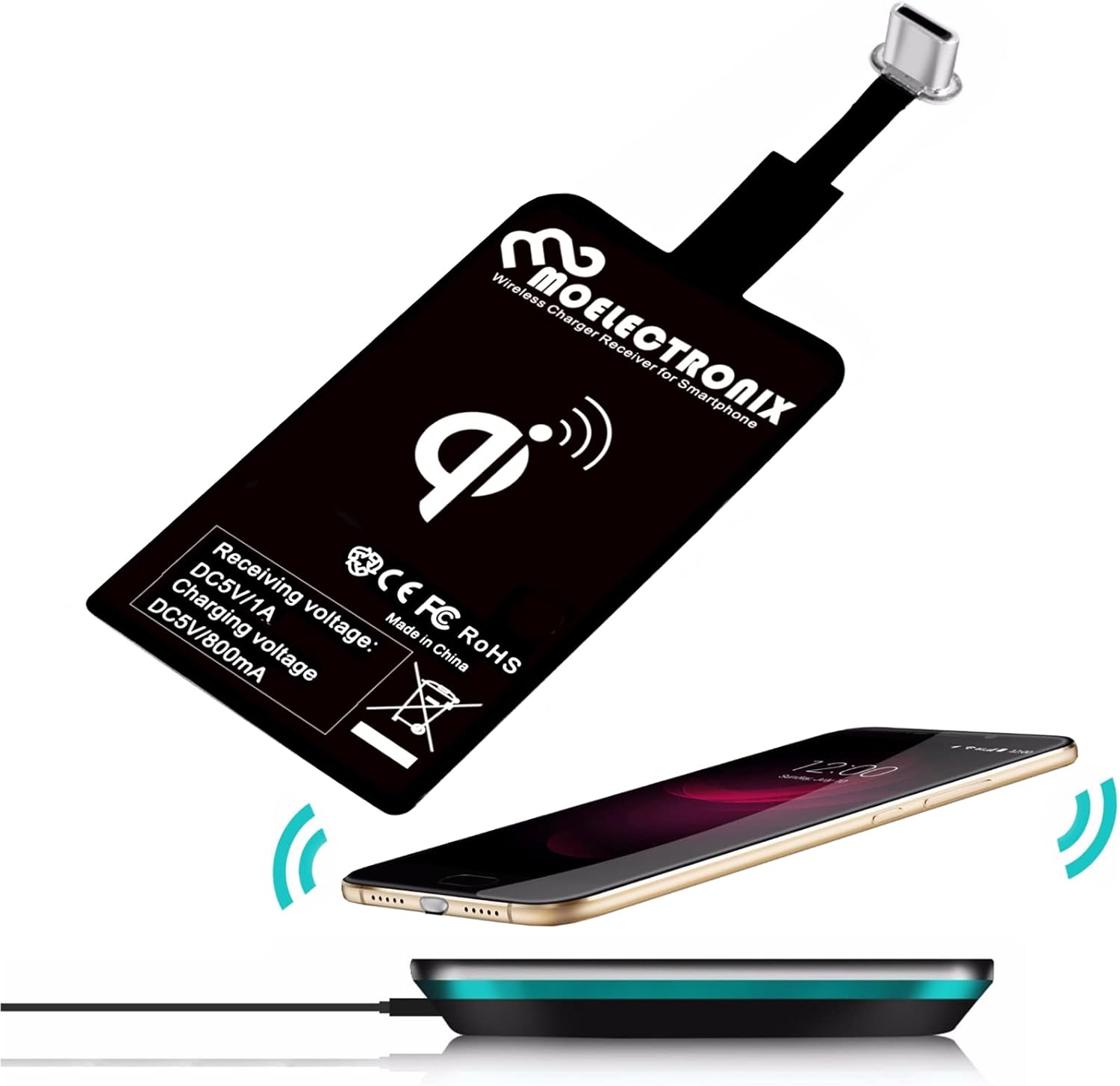 USB Type C Qi Compatible avec Xiaomi 13T 13 Pro Redmi Note 12 12c 12x 11 11 Pro+ 11s 11T 5G 10 Pro 10 5G 10s 9 9s 8 Pro 4G 5G Lite Adaptateur de récepteur sans Fil à Induction Chargeur Charge