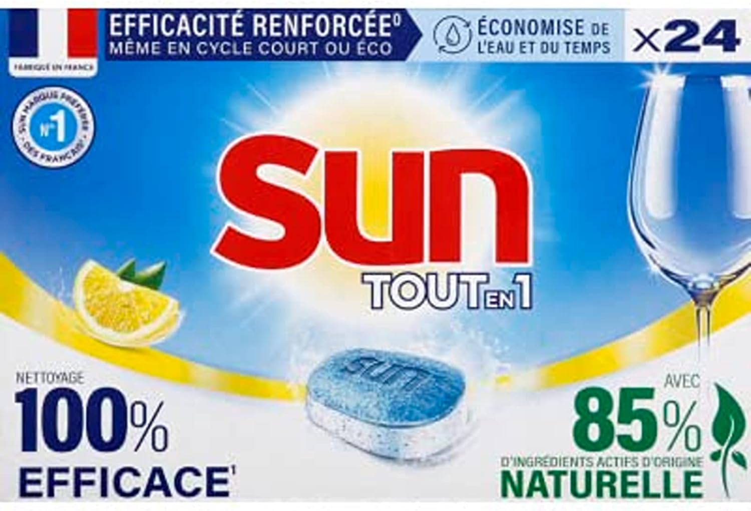 SUN Tout-En-1 Pastilles Lave-Vaisselle Efficace et Respectueux Citron - Les 24 doses
