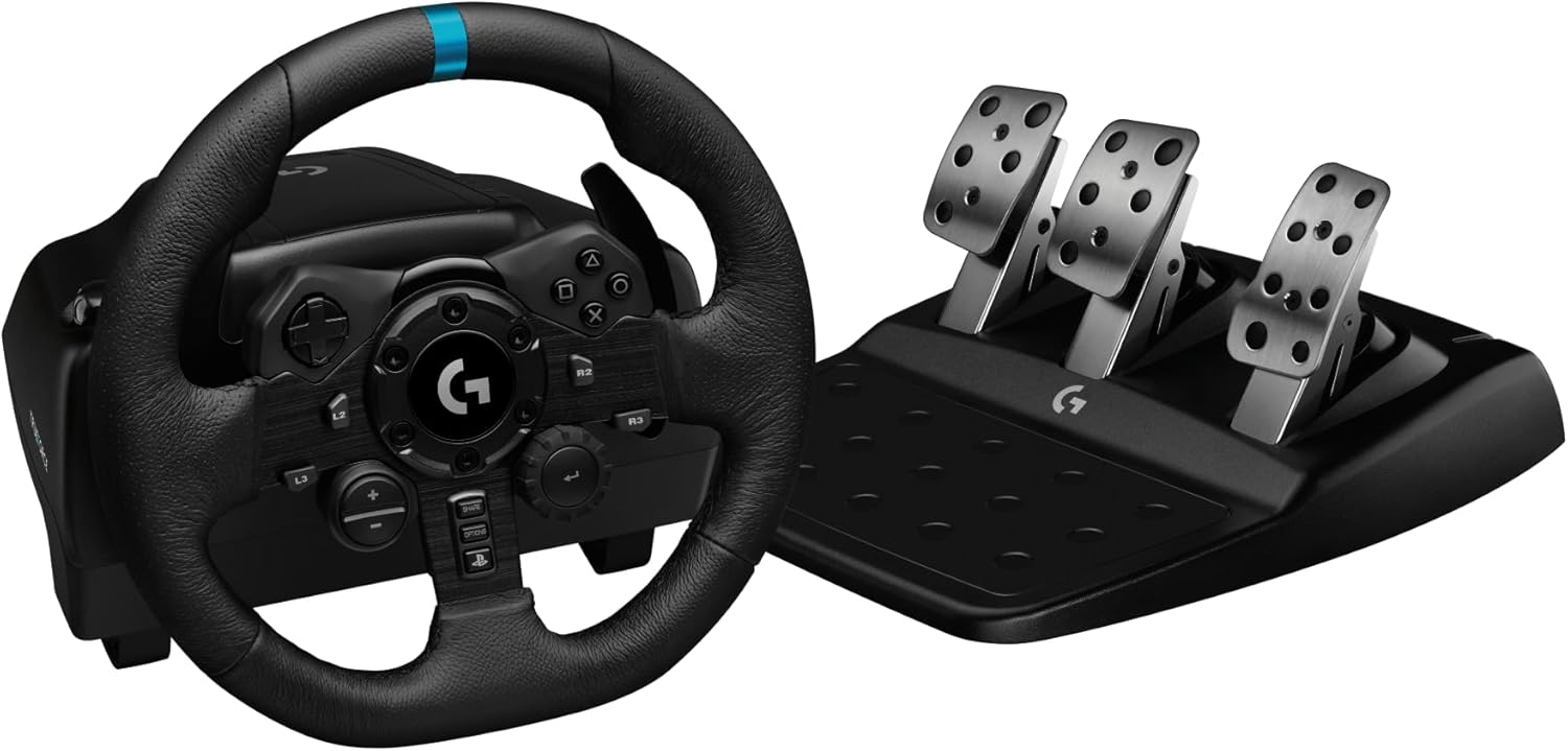 Logitech G G923 Volant de Course et Pédales, Retour de Force TRUEFORCE, Pédales Sensibles à la Pression, Double Embrayage, Launch Control, Design traditionnel, pour PS5, PS4, PC et Mac - Noir