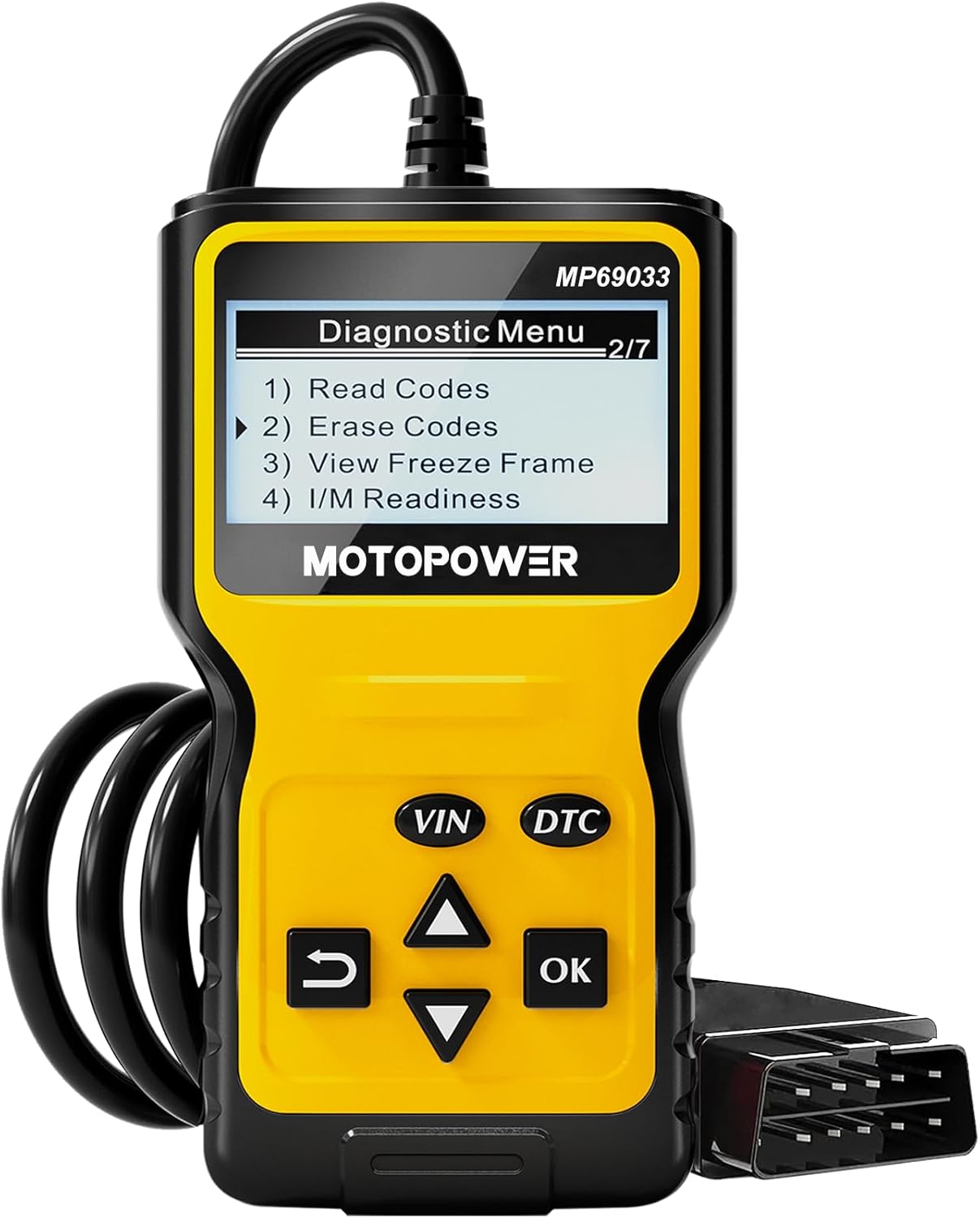 MOTOPOWER MP69033 OBD2 Scanner Universel Lecteur de Code d'erreur de Moteur, Outil de Diagnostic Can pour Tous Les protocoles OBD II Voitures Depuis 1996, jaune