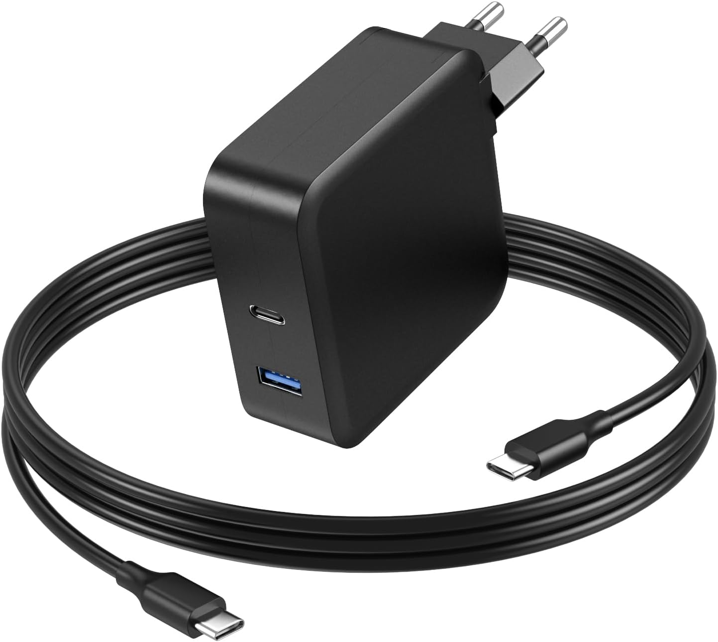 Basicvolt Chargeur Ordinateur USB C 100W 90W 65W 45W Alimentation PC Portable pour Macbook Pro Air Lenovo HP Dell ASUS Acer Samsung Huawei MSI Honor Adaptateur Secteur Chargeur Rapide USB C 2 Ports
