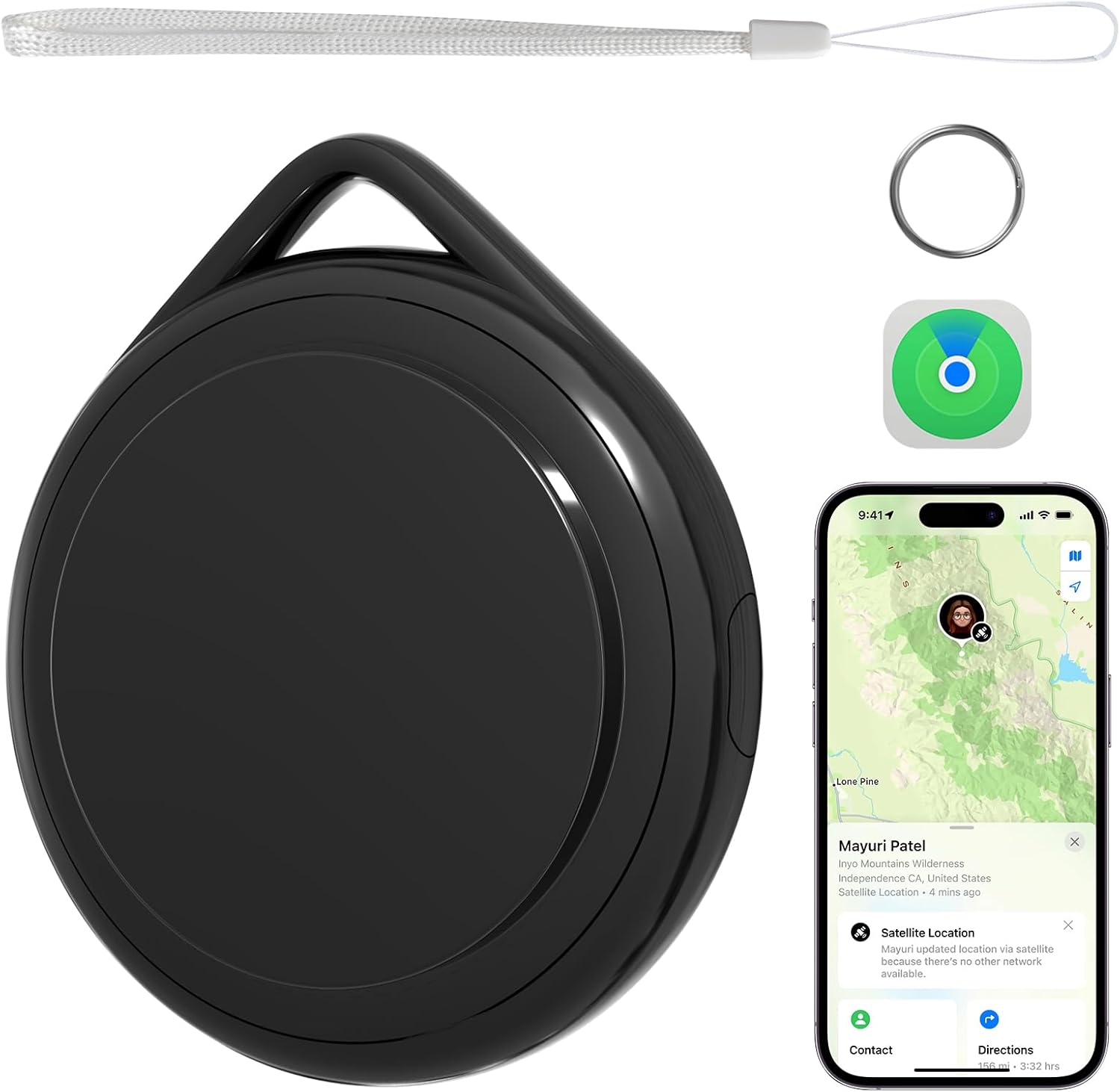 Qoosea Localisation Précise et Anti-Perte, Localisateur D'objets Perdus Intelligent, Trouvez Vos Clés/Valises/Cartables/Portefeuilles ou Enfants âgés et Voitures pour iOS Pas pour Android(Noir)
