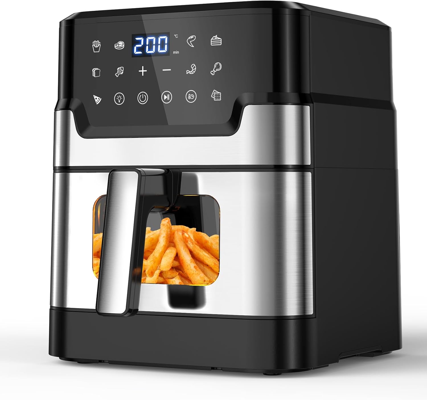 Friteuse sans Huile 6L, Air Fryer XXL avec Cavité en Métal, Friteuse à Air Chaud Airfryer avec Fenêtre Visible, 10 Fonctions, Écran Tactile Digital LED, Panier Antiadhésif Lavable en Machine