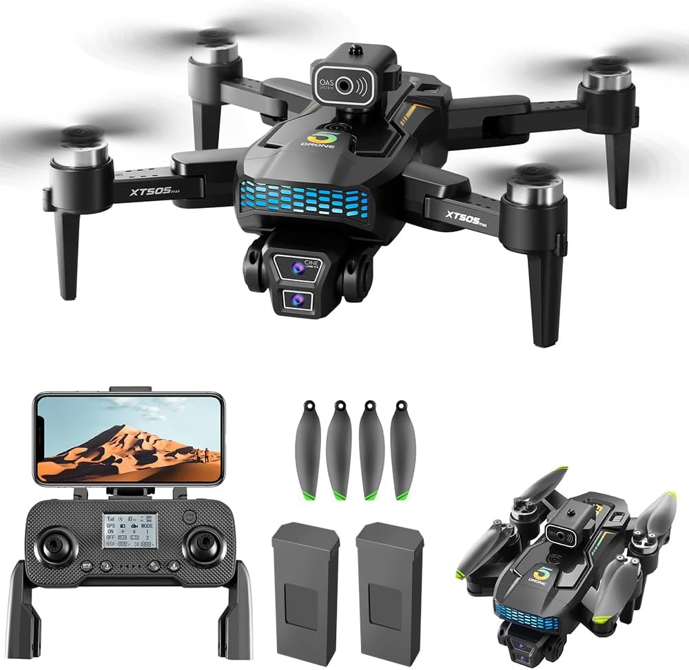 OBEST Drone GPS avec Caméra 4K, Convient pour les Débutants FPV RC Moteur Brushless Quadcopter, Poids Moins de 249 g, Connexion WiFi, Longue Endurance, évitement d'obstacles à 360°, 2 Batteries