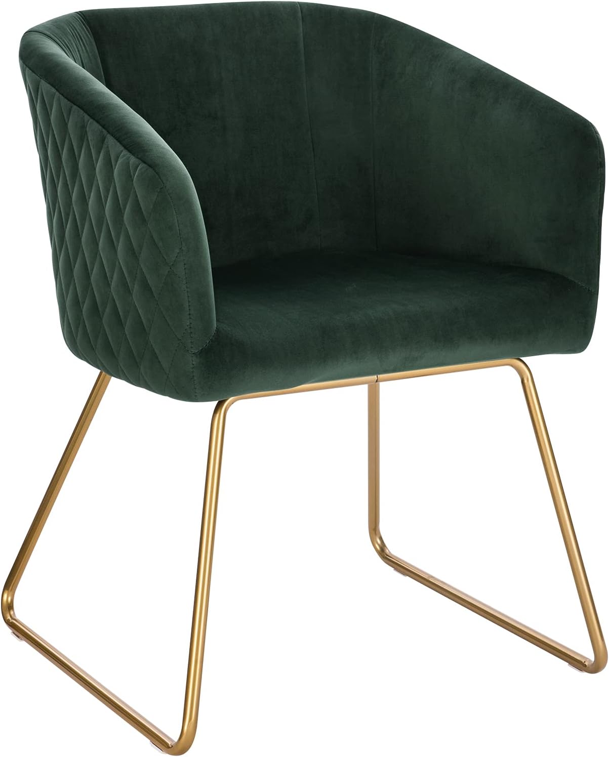 WOLTU 1x Chaise de Salle à Manger Moderne Chaise de Cuisine Fauteuil scandinave Chaise Coiffeuse, pour Salle de Séjour, Chambre à Coucher, Cuisine, en Velours et Doré métal Vert Foncé BH271dgn-1