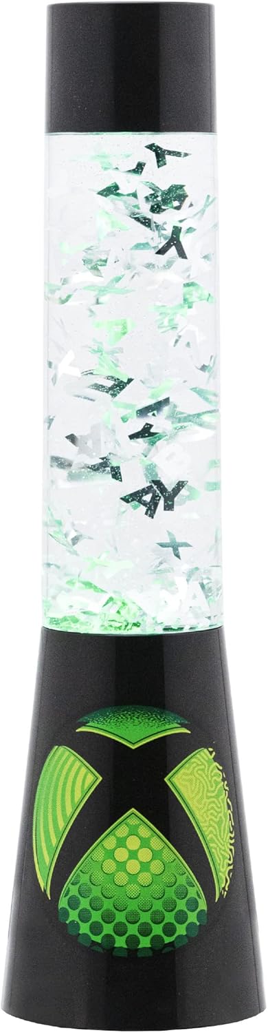 XBOX Lampe à Liquide Pailletée avec Icônes de Manette Flottantes - Marchandise Officielle Microsoft, Lampe de Nuit Salle de Jeu, Décor de Chambre, Verte