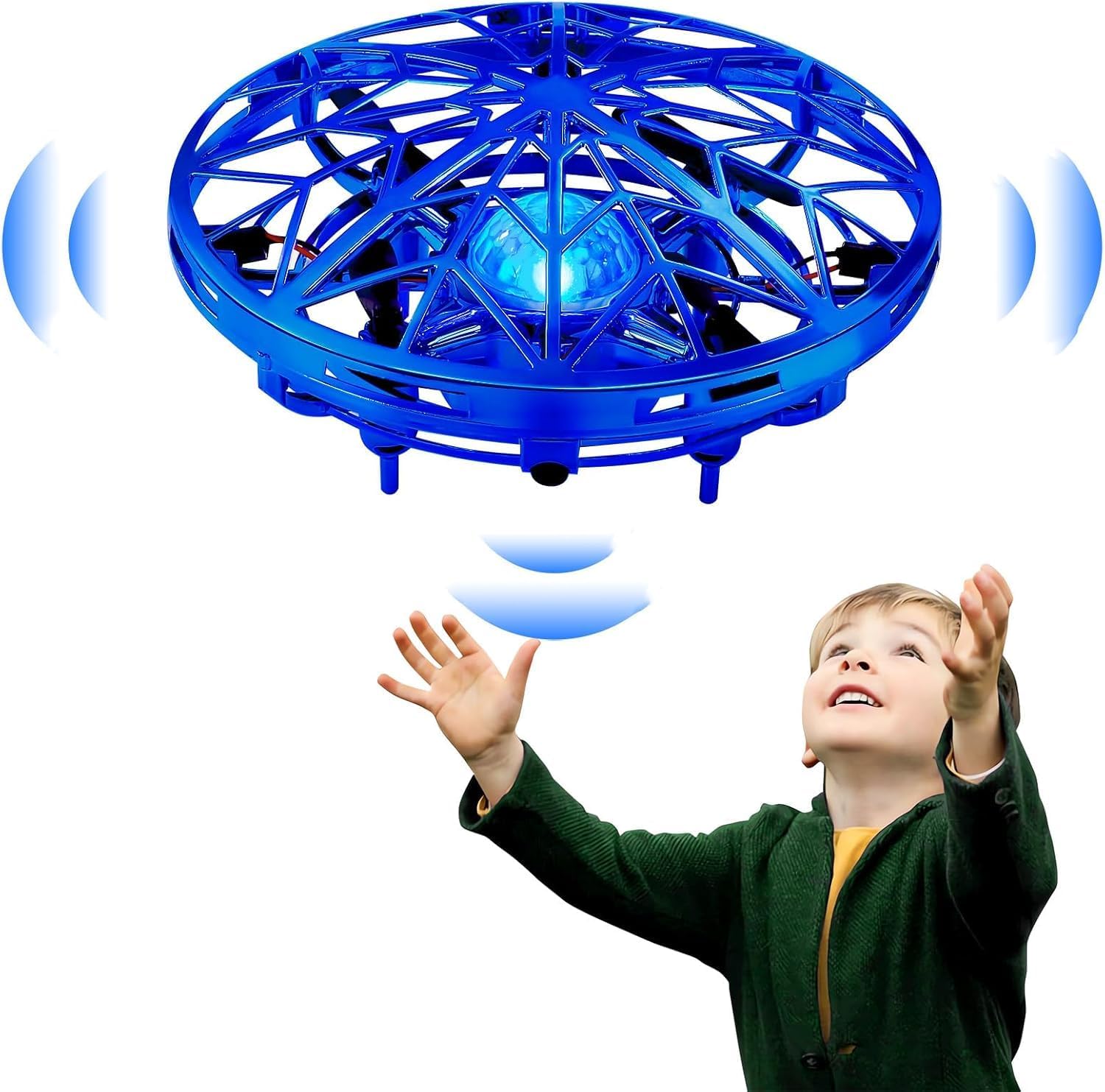 Dron UFO Pour Enfants,Mini Drone À Détection Infrarouge Avec Lumière LED, Jouet Flottant Rotatif À 360°, Adapté Pour L'intérieur Et L'extérieur Pour Les Garçons Et Les Filles Âgés De 6 À 14 Ans(Bleu)