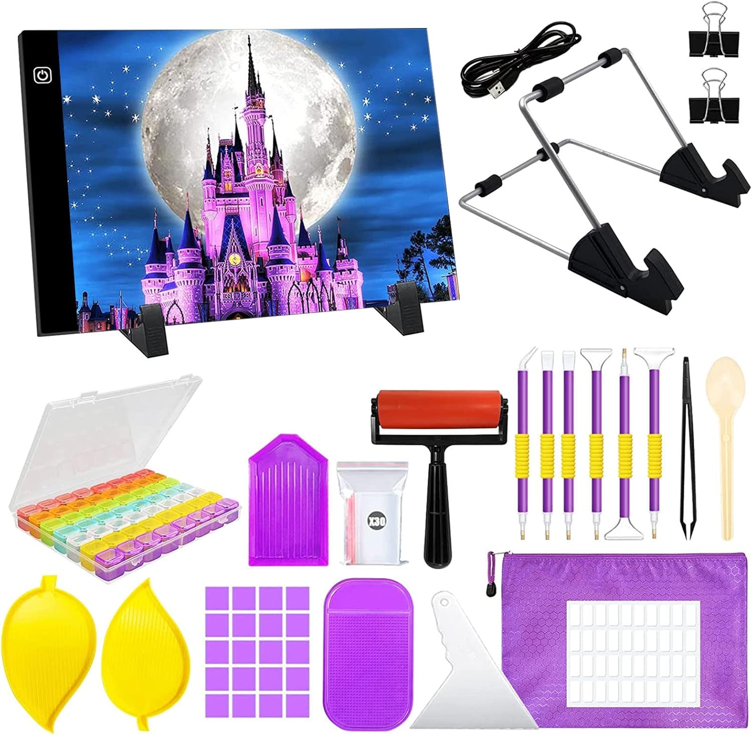 JOYBOY Tablette Lumineuse A4,Diamond Painting Accessoires,Luminosité Réglable Portable Table Lumineuse Planche Dessin avec USB Câble Diamond Painting Accessoires