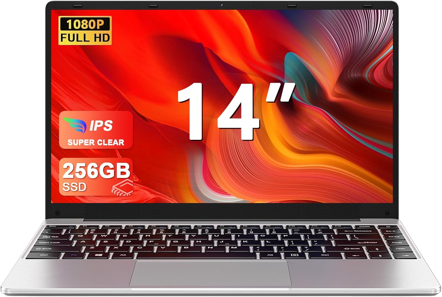 bvate Ordinateur Portable,256Go Soutien Extension SSD 1To 14" Win11 Celeron N4020 2.4G+5G WiFi Mini HDMI & AZERTY Membrane du Clavier-Argent