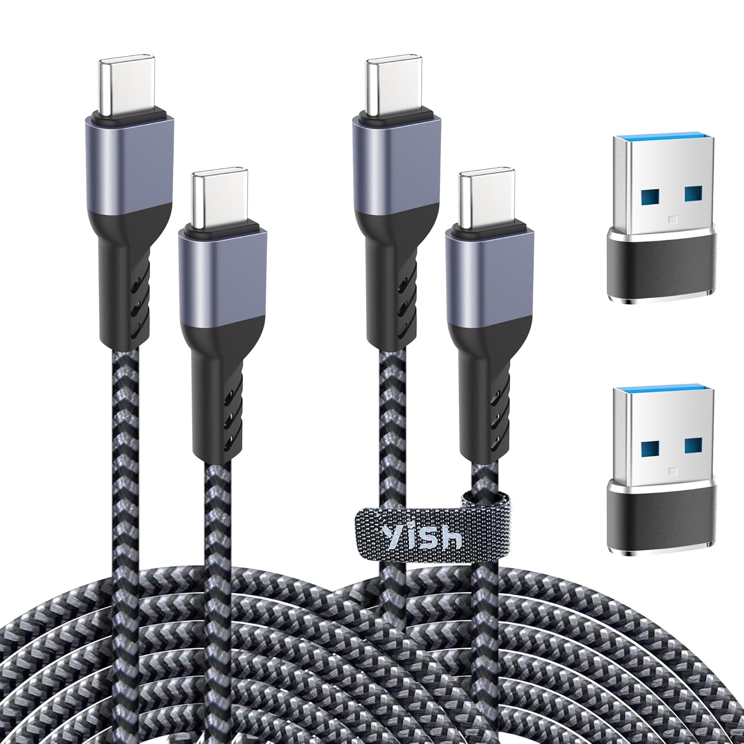 YISH Câble USB C vers USB C 65W：PD 3A Cable USB C Charge Rapide Nylon Tressé Câble Chargeur Cordon USB Type C Compatible avec iPhone 16 15 Pro Max Samsung Galaxy S24 S23 iPad Air MacBook, 2M,Lot de 2