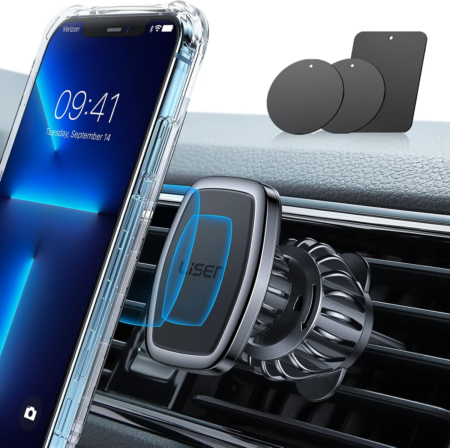 LISEN 2024 Support Telephone Voiture Magnetique, [6 Aimants Puissants] [Clip Améliorer] Porte Téléphone Voiture Aimanté pour iPhone 16 15 14 Pro Max Plus, Galaxy 24 23 Ultra et Android Smartphone