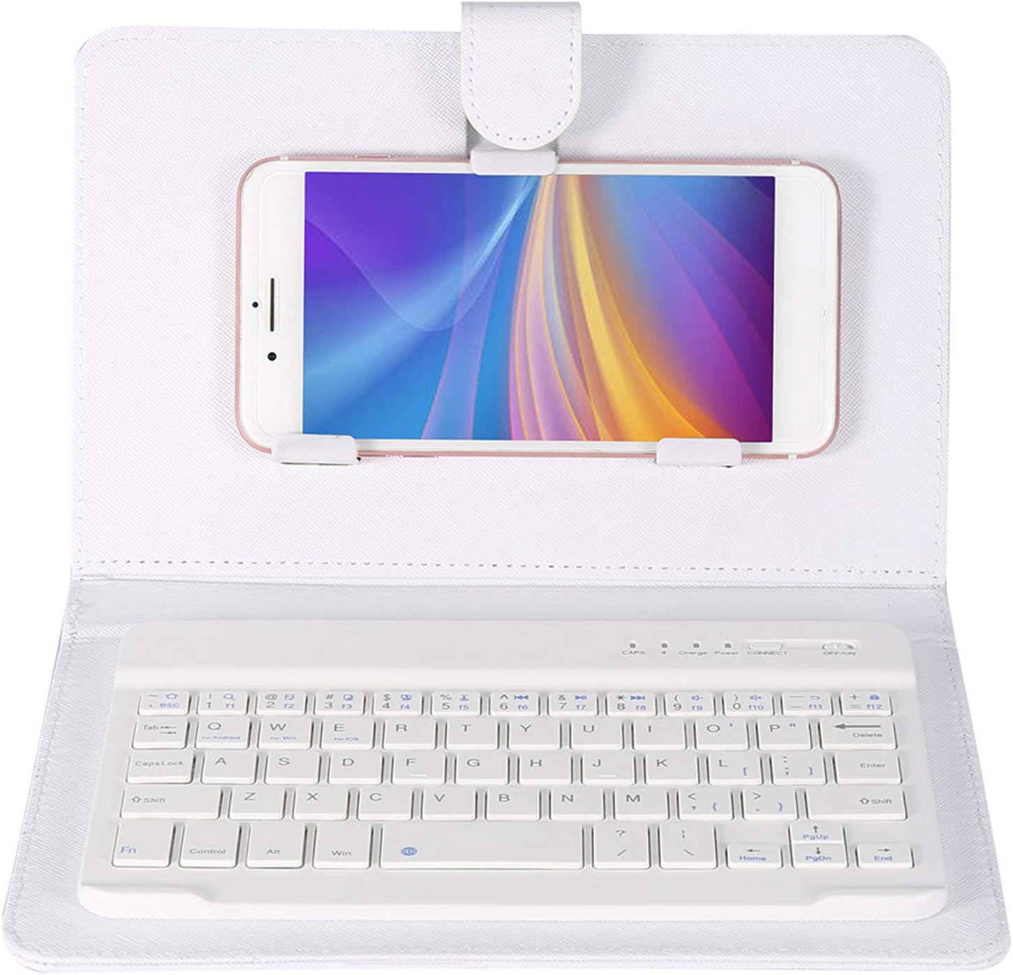 Étui Clavier Universel pour Tablette de Téléphone Portable, étui Amovible Magnétique et Ensemble de Clavier sans Fil avec Support pour Tablette Smartphone 4,5-6,8 Pouces (Blanc)
