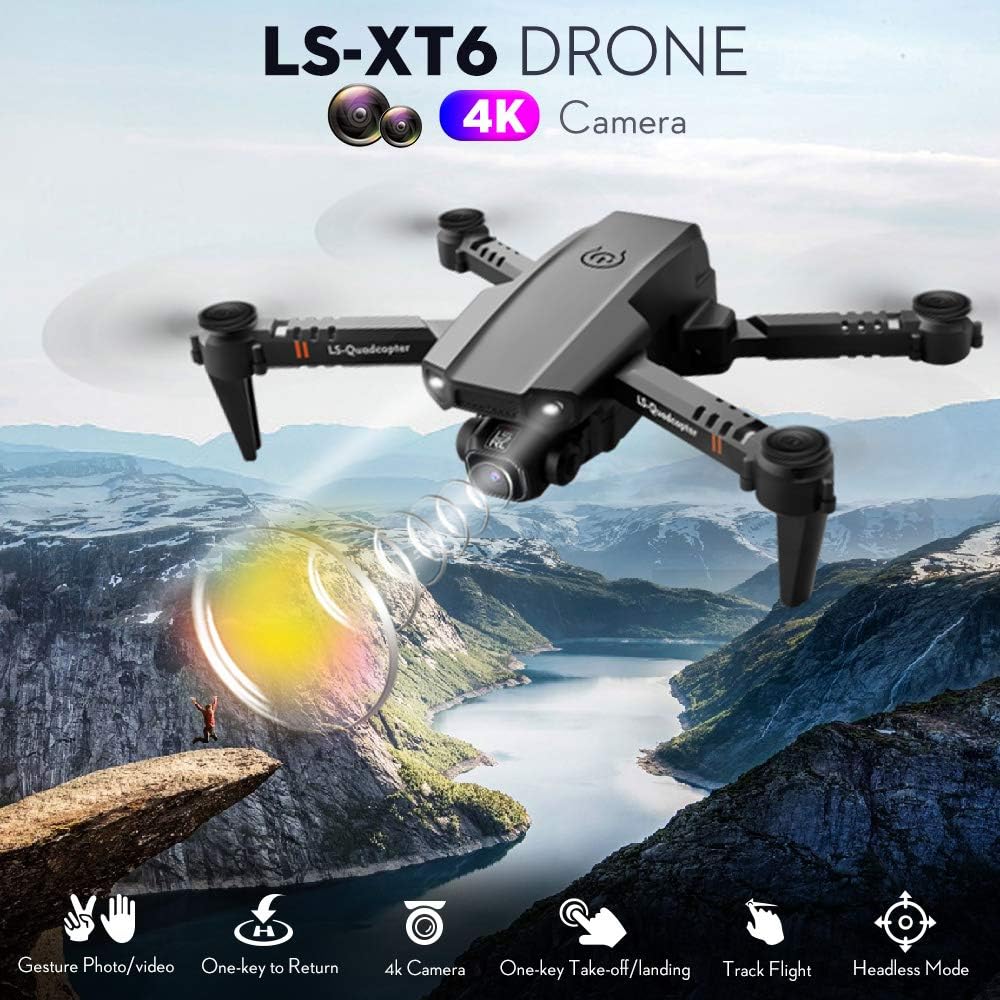Drone avec caméra 4K, drone double caméra suivi de vol, capteur de gravité, geste, photo, maintien d'altitude, mode ’headless’, quadrirotor télécommandé pour adultes et enfants