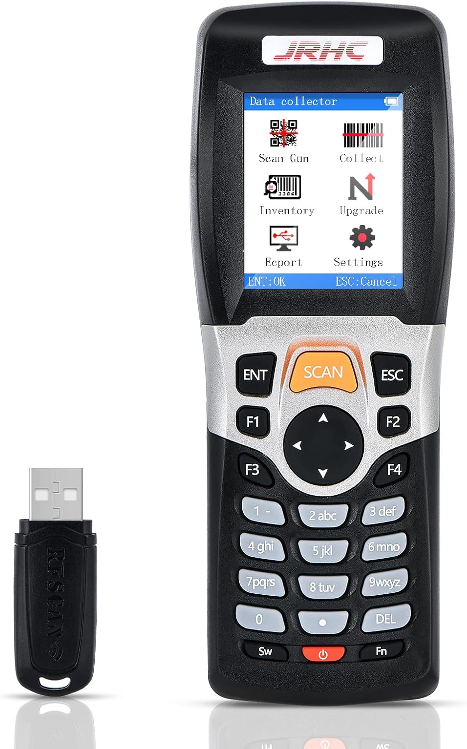 JRHC Scanner de Codes-Barres 1D, Scanner d'inventaire et collectionneur, Scanner de Codes-Barres sans Fil 2,4 G pour Scanner des Collections et des inventaires avec écran LCD 2,2"