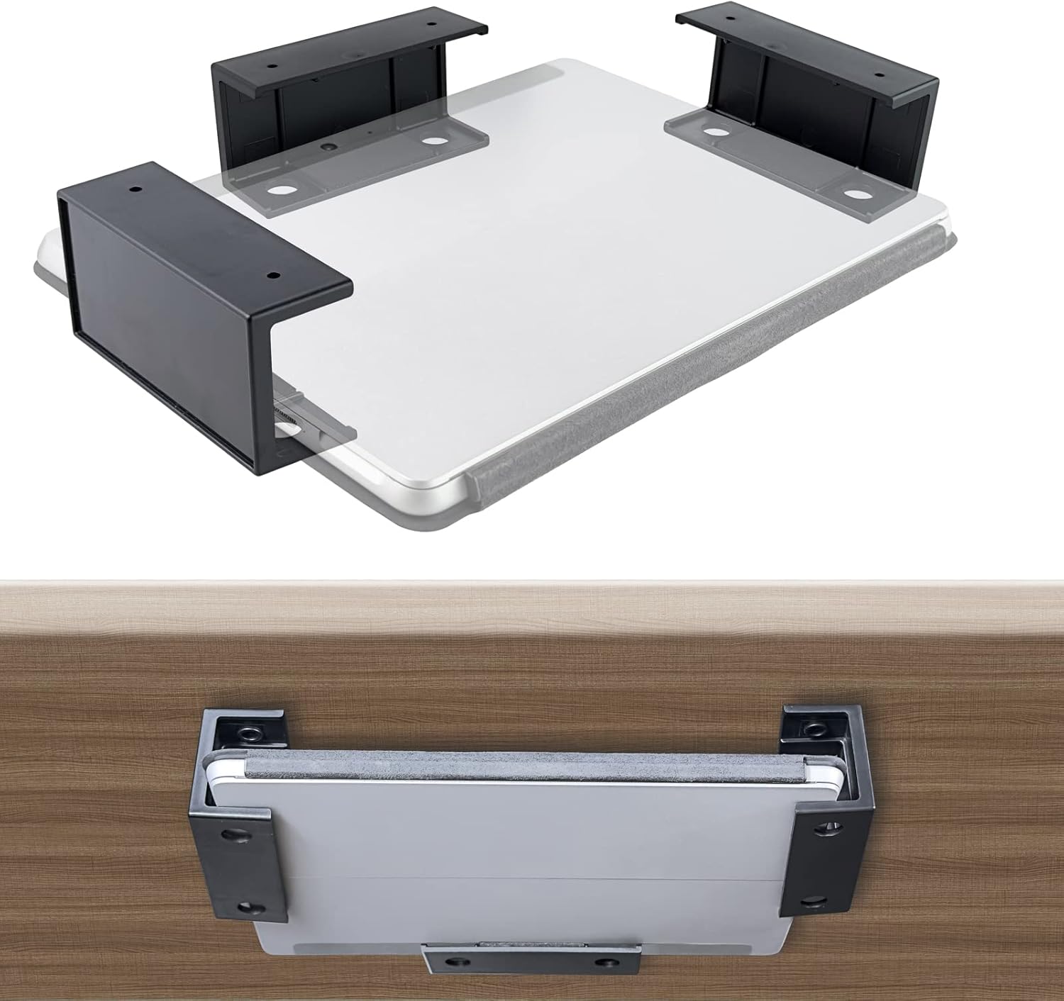 sciuU Supports Multifonctionnels sous Le Bureau - Rangement pour Ordinateur Portable, Tablette, Clavier etc. Gagnez de l’Espace et Améliorez Espace de Travail - Installation avec Vis ou Ruban Adhésif